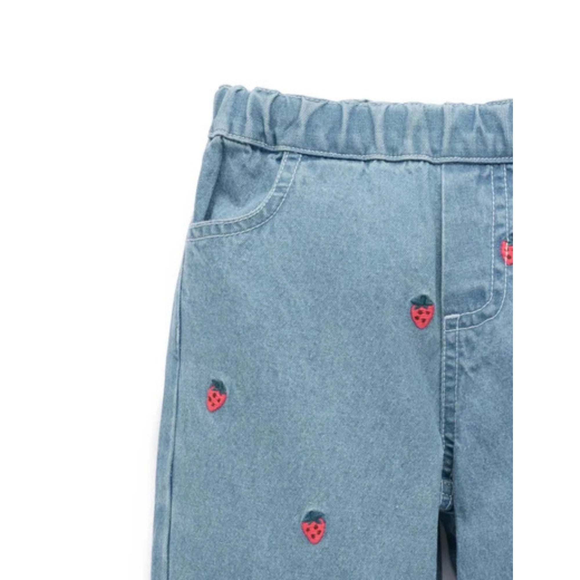 Purebaby Embroidered Wide Leg Jeans - Large Strawberry Broderie