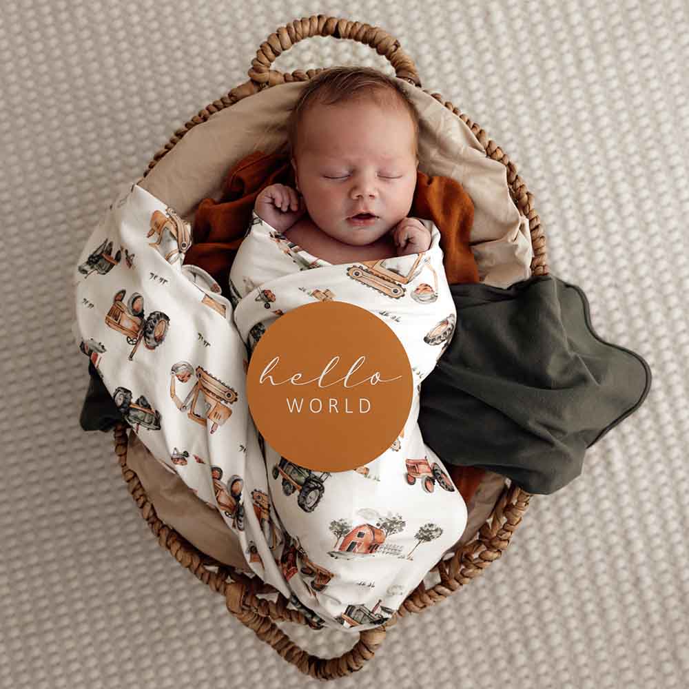 DIGGER &amp; TRACTORS  -Snuggle Hunny Organic Jersey Wrap &amp; Beanie Set