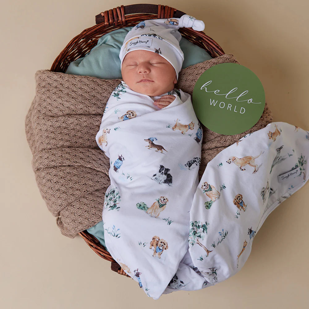 DOG PARK - Snuggle Hunny Baby Jersey Wrap &amp; Beanie Set