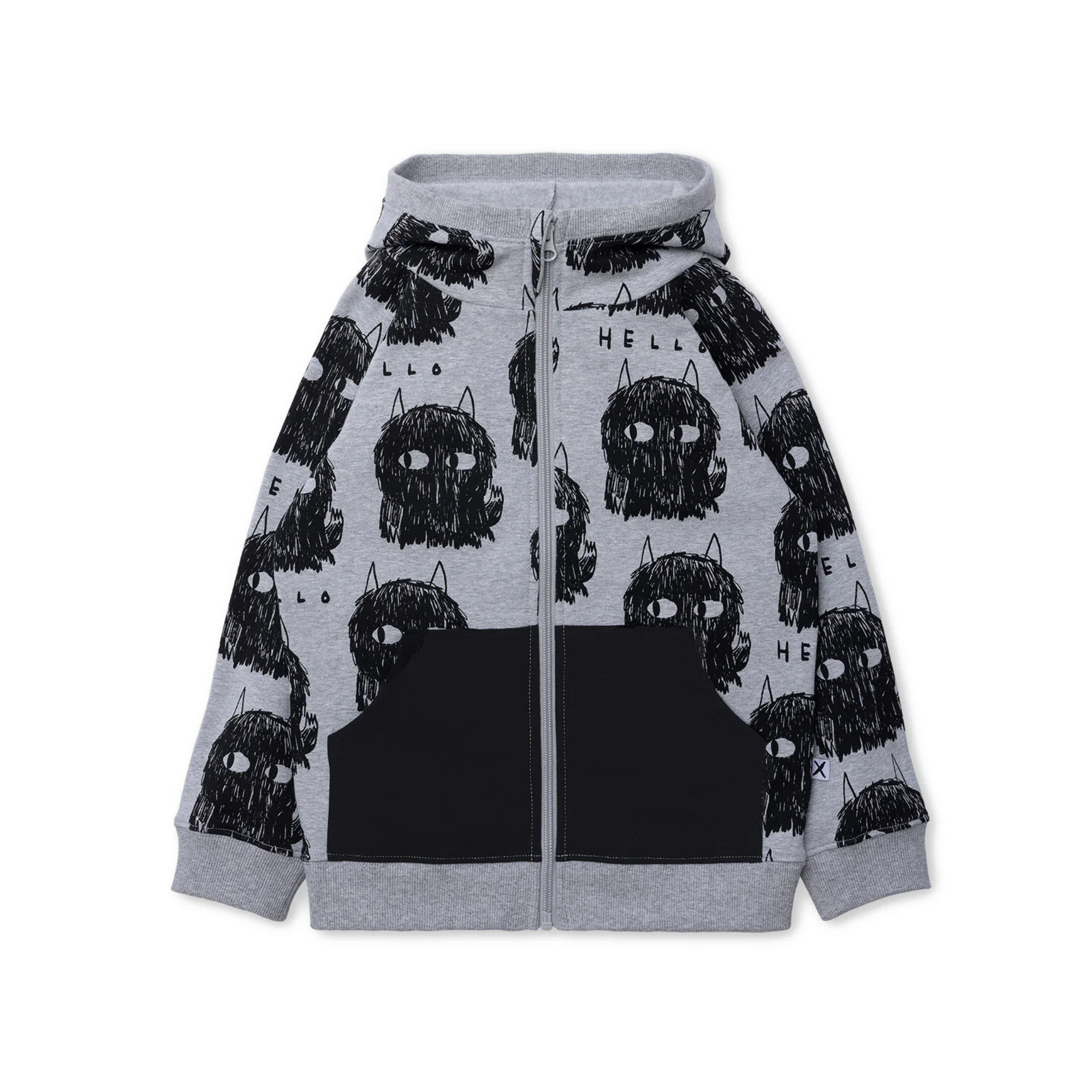 Minti - Hello Monsters Furry Zip Up - Grey Marle