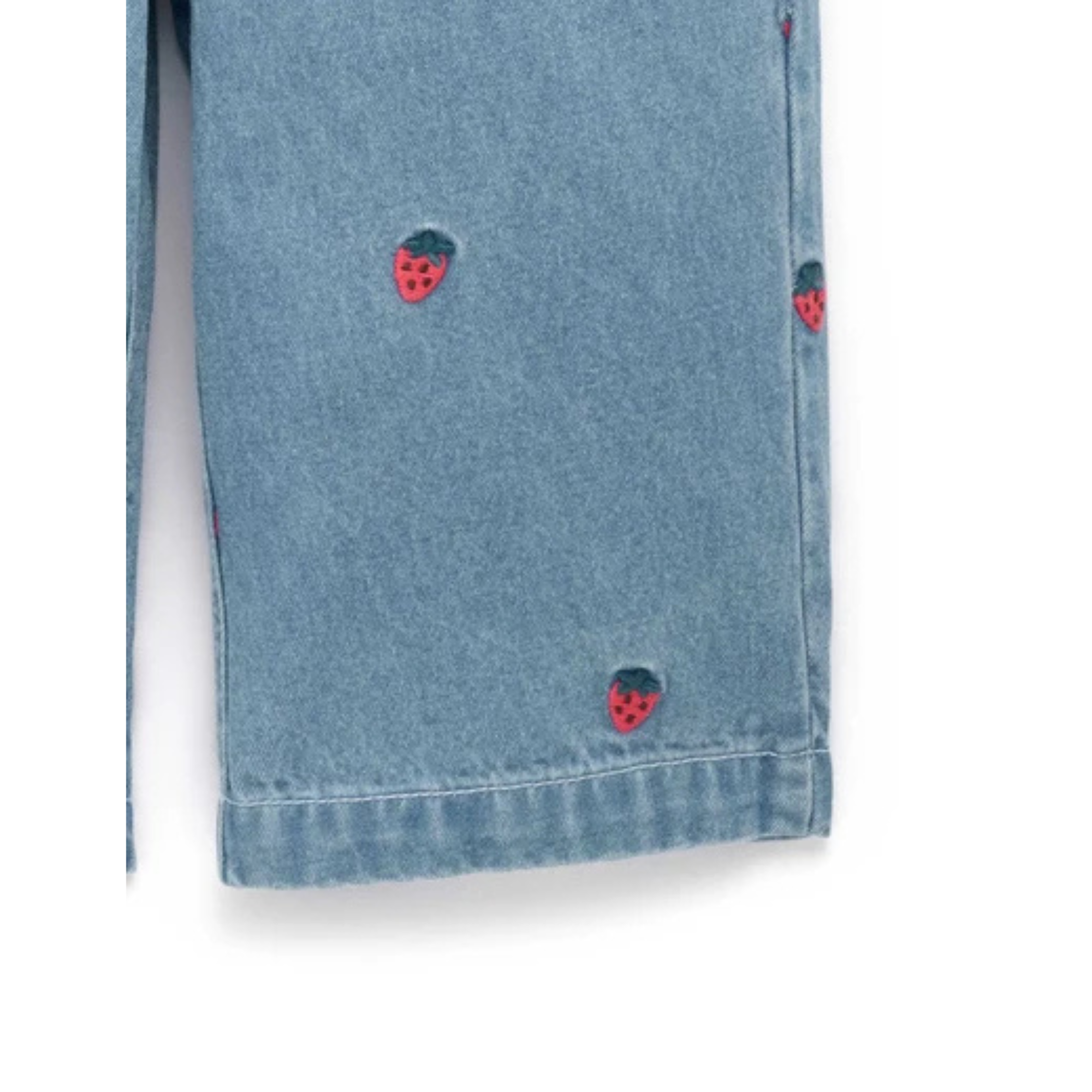 Purebaby Embroidered Wide Leg Jeans - Large Strawberry Broderie