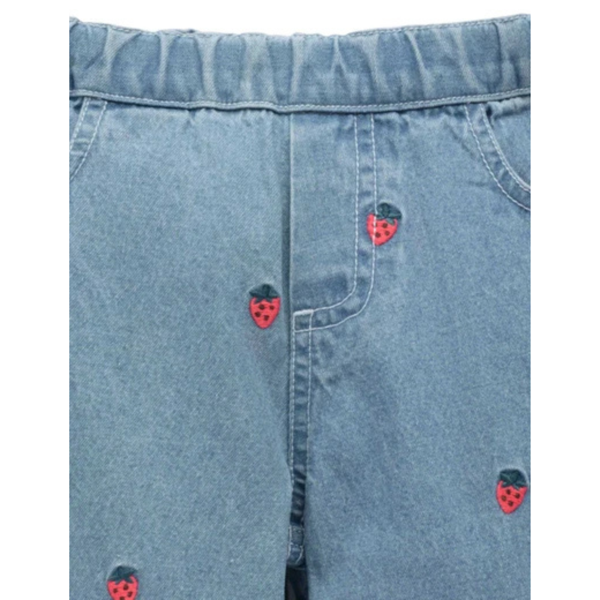 Purebaby Embroidered Wide Leg Jeans - Large Strawberry Broderie