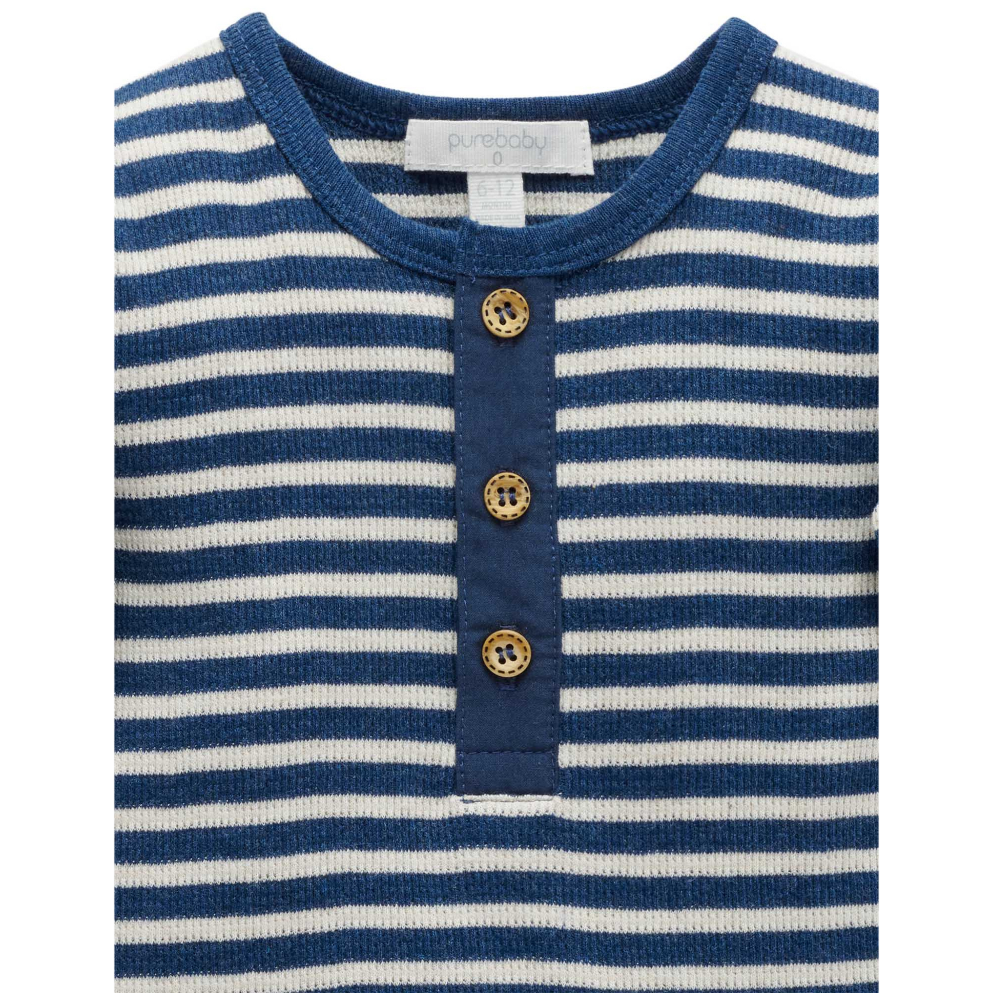 Purebaby Henley Waffle Top - Blueberry Stripe