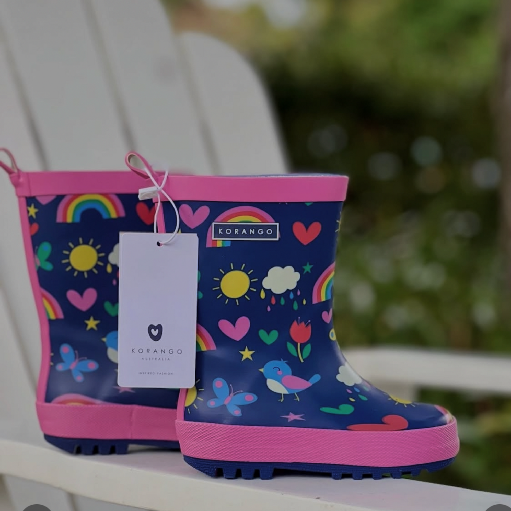 Korango Spring Rainbow Gumboots - Navy