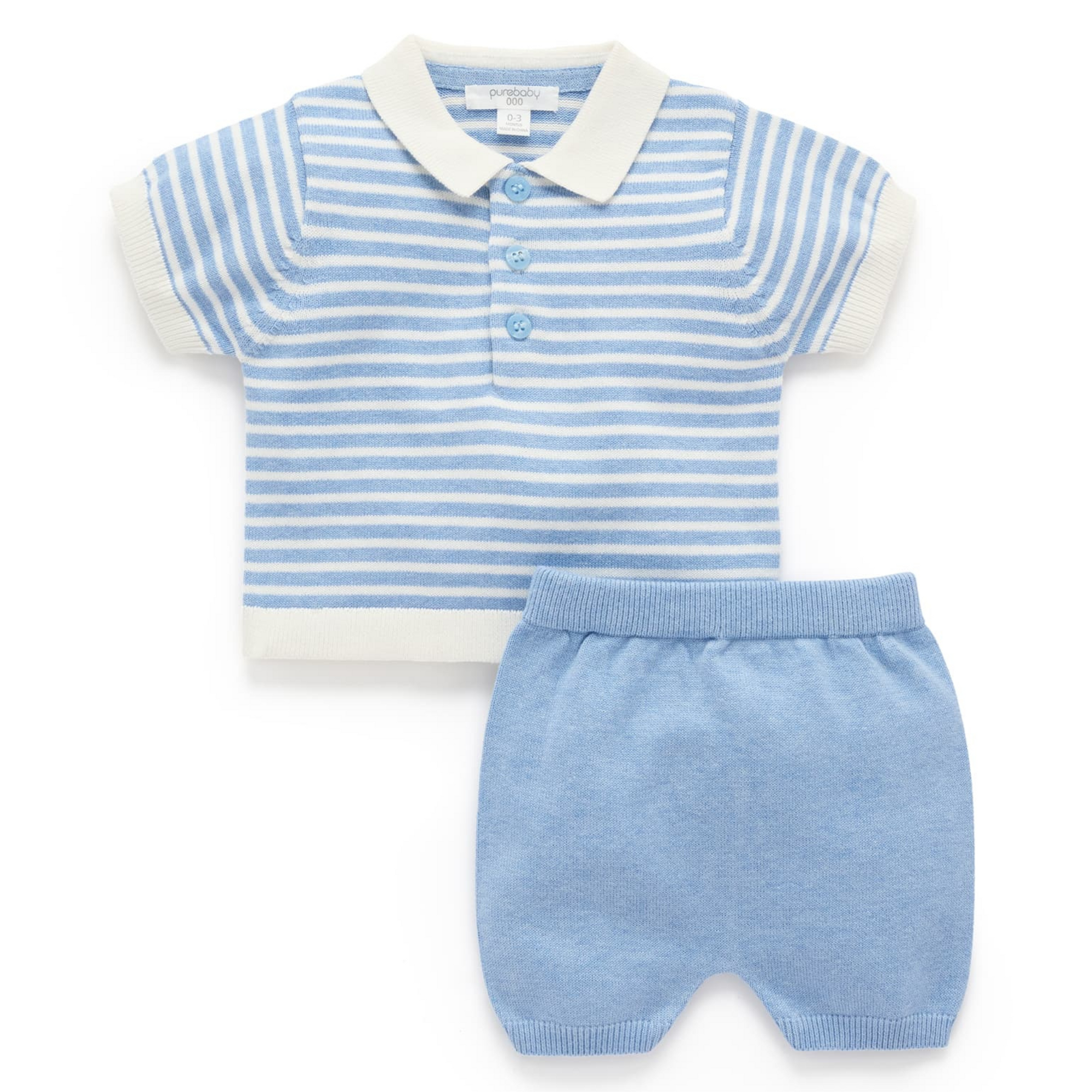 Purebaby Knitted Polo Set - Caribbean Melange