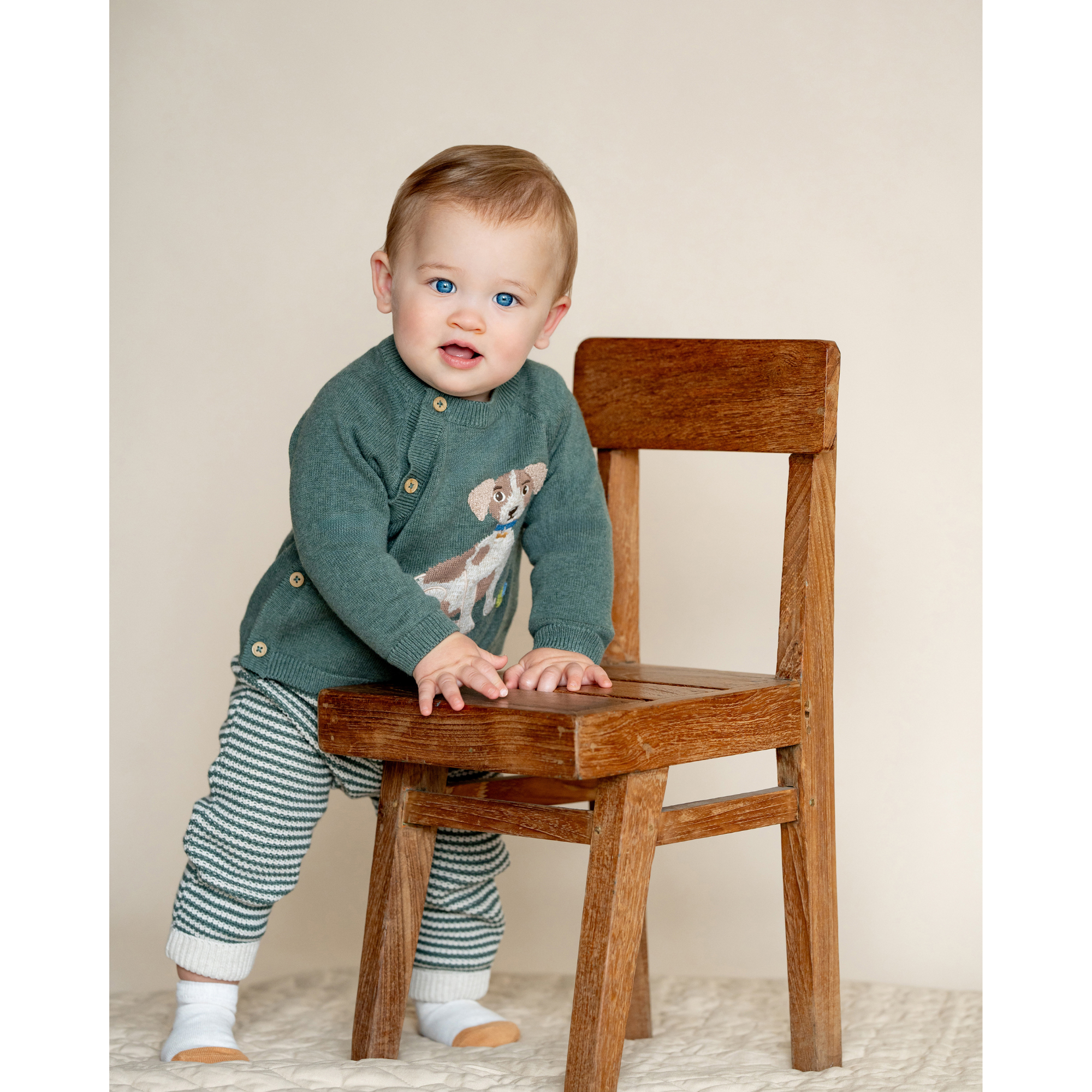 Bebe Otto Proud Puppy Organic Knitted Jumper - Sage