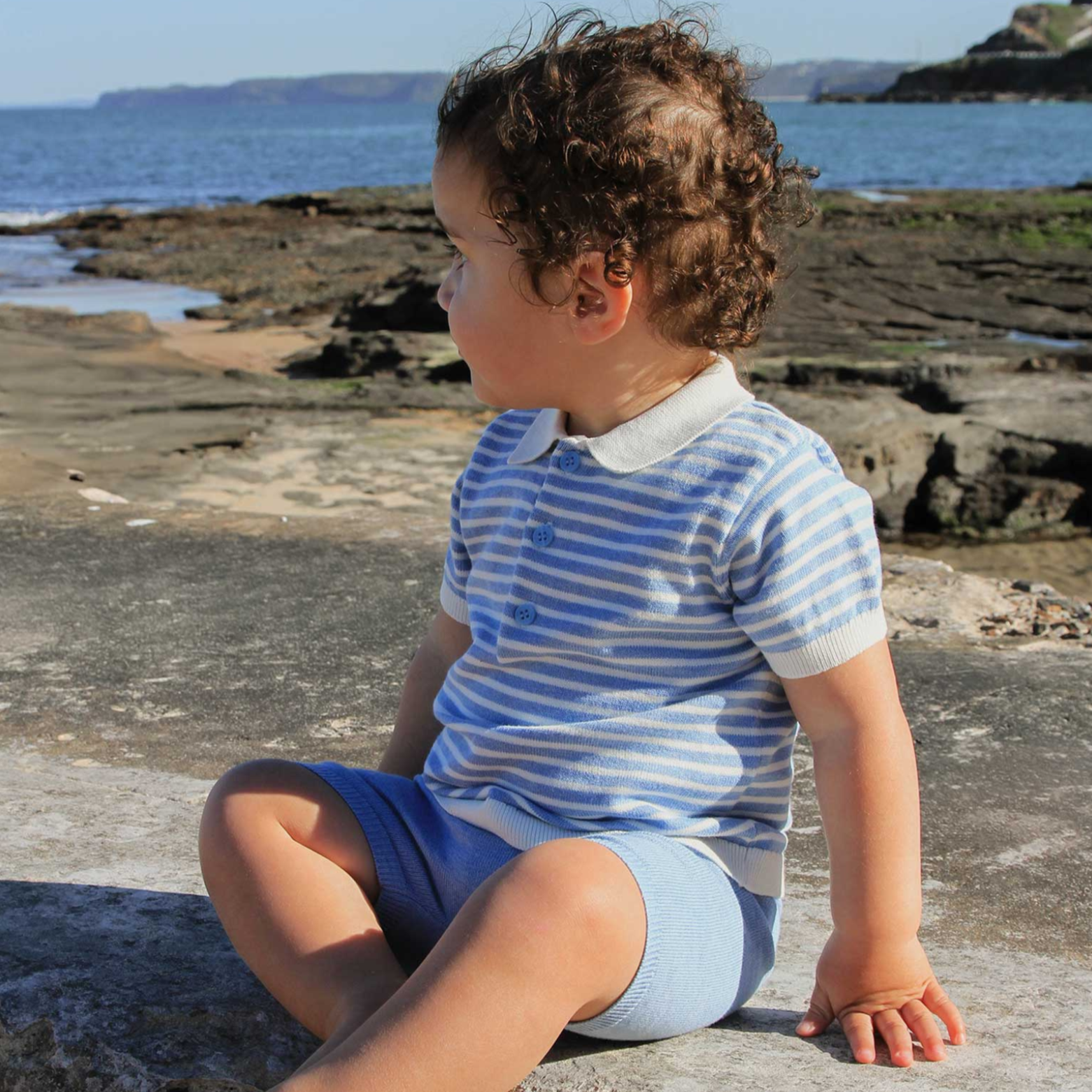 Purebaby Knitted Polo Set - Caribbean Melange
