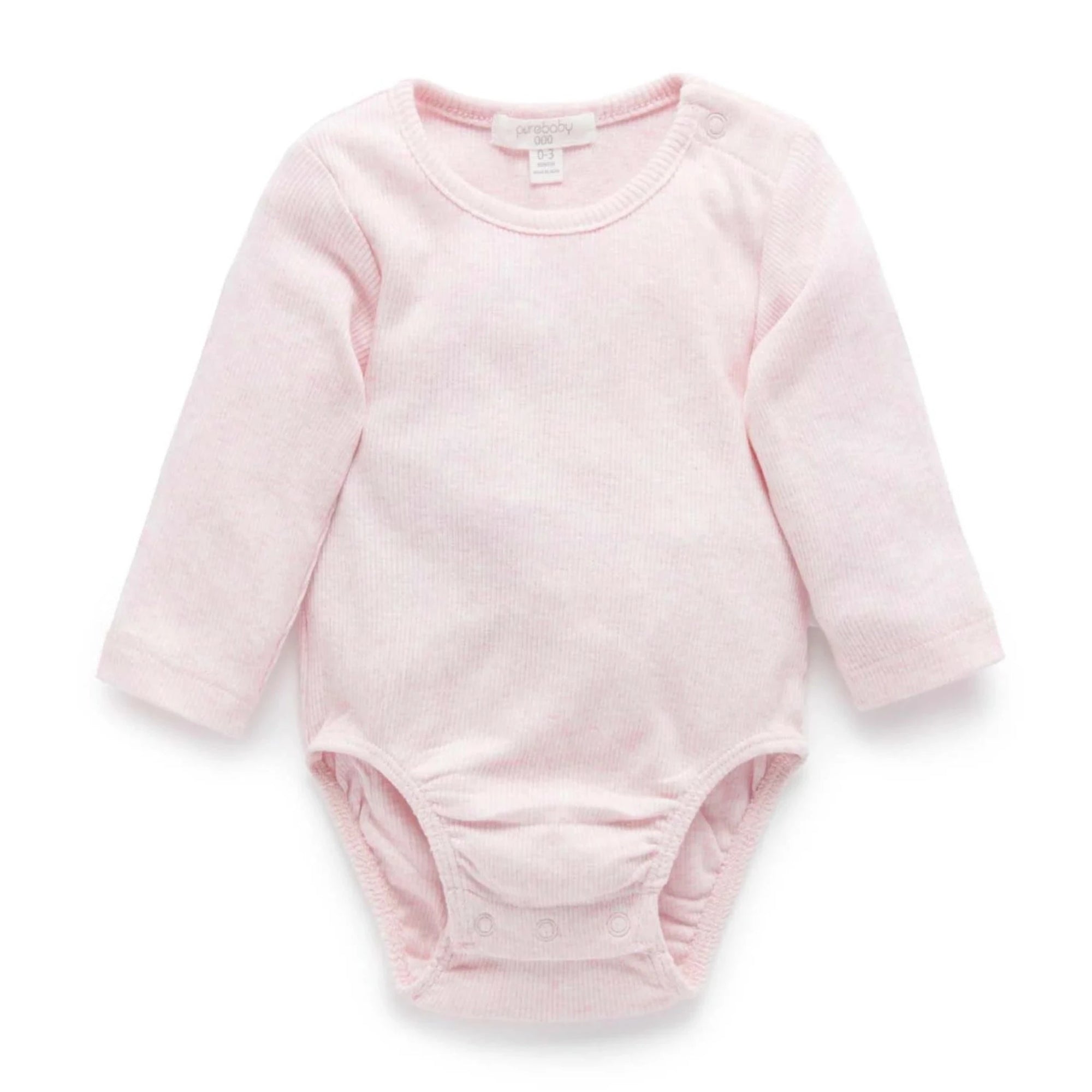 Purebaby Ribbed Bodysuit Long Sleeve - Pale Pink Melange