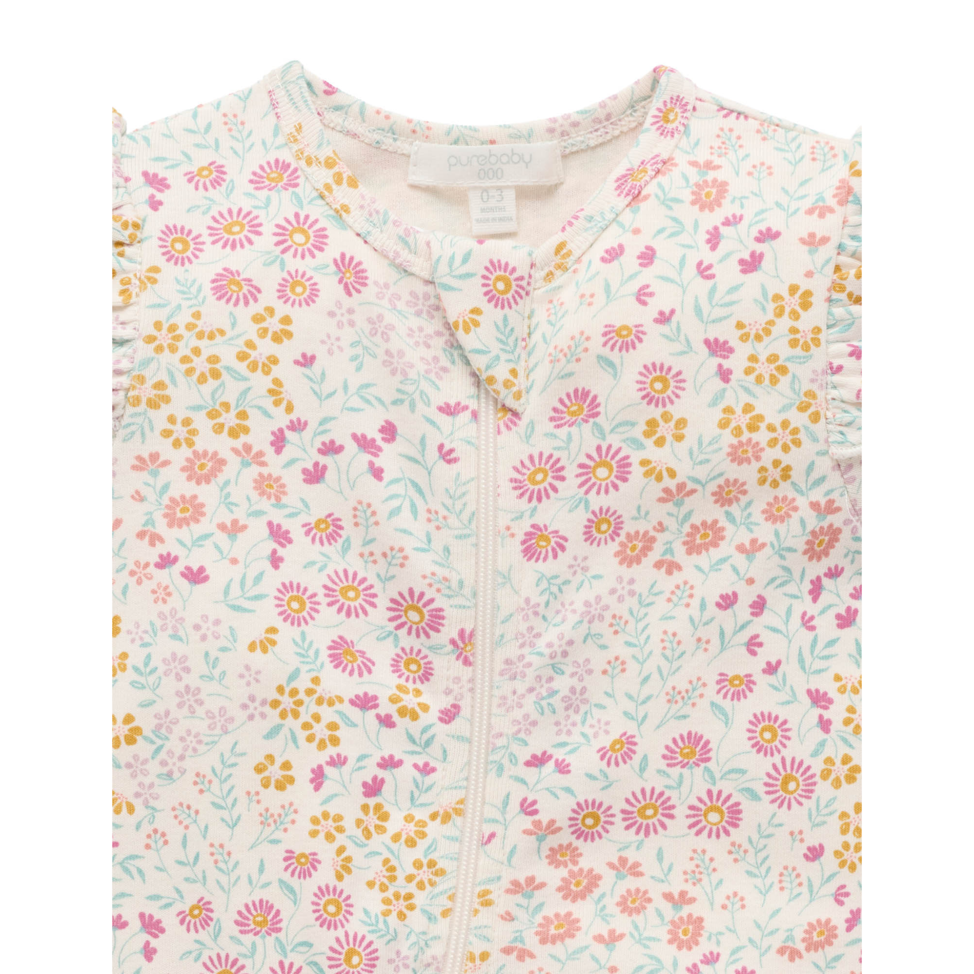 Purebaby Footless Zip Growsuit - Garden Petals Print