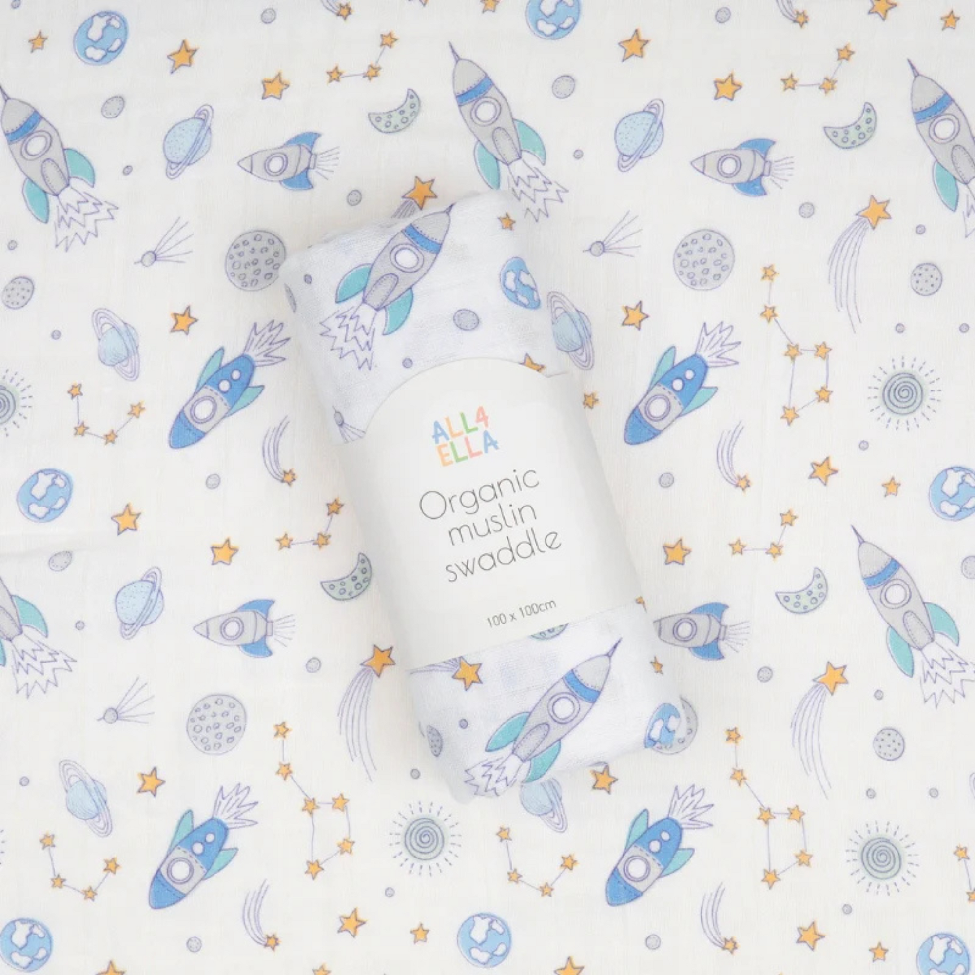 All4Ella Organic Muslin Swaddle - Blast Off