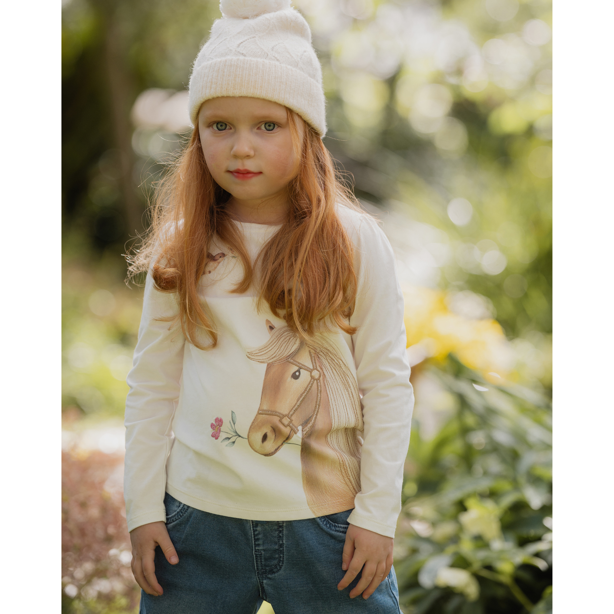 Bebe Winnie horse organic ls tee - Cream
