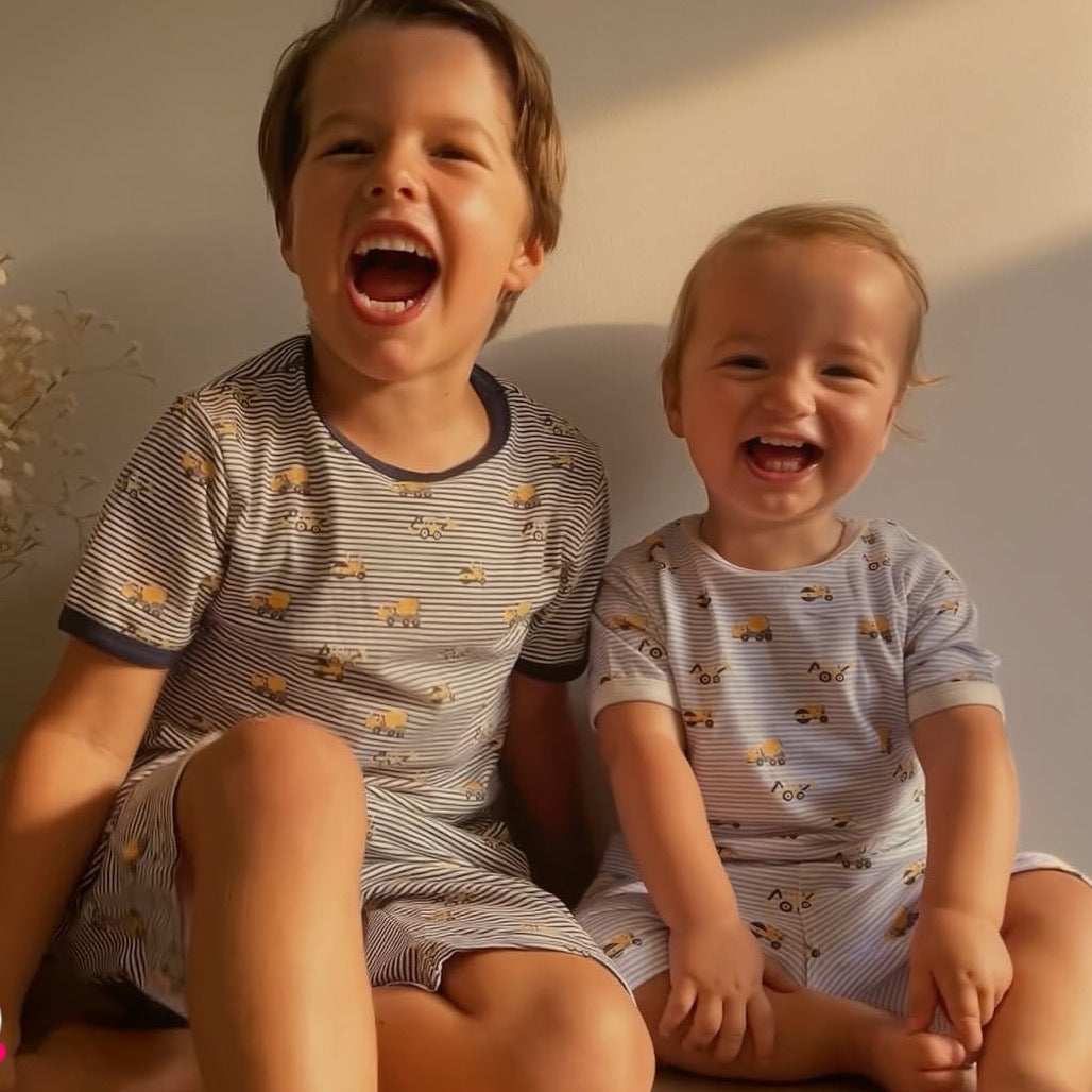 Korango Cotton PJs Trucks and Diggers Print - Navy