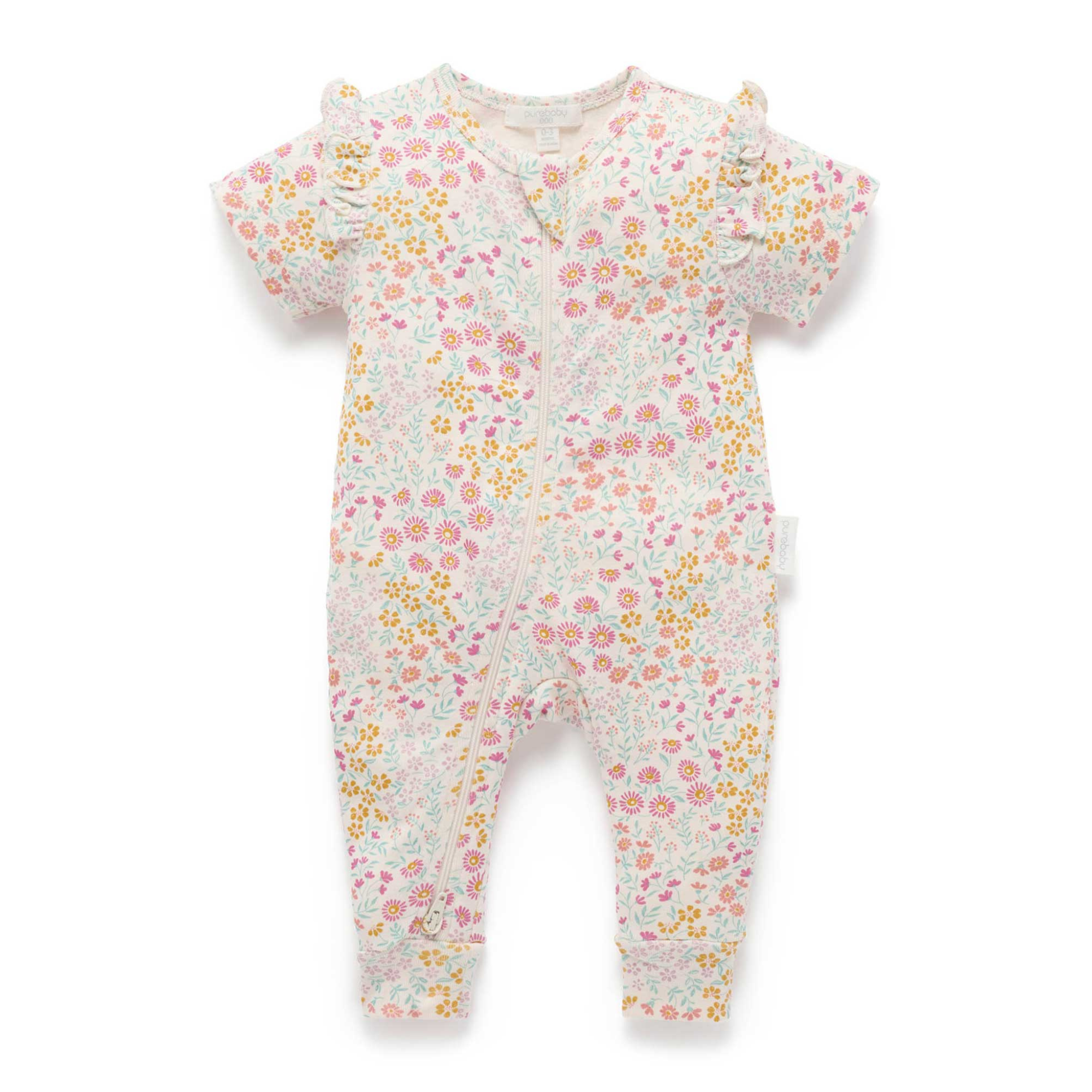 Purebaby Footless Zip Growsuit - Garden Petals Print