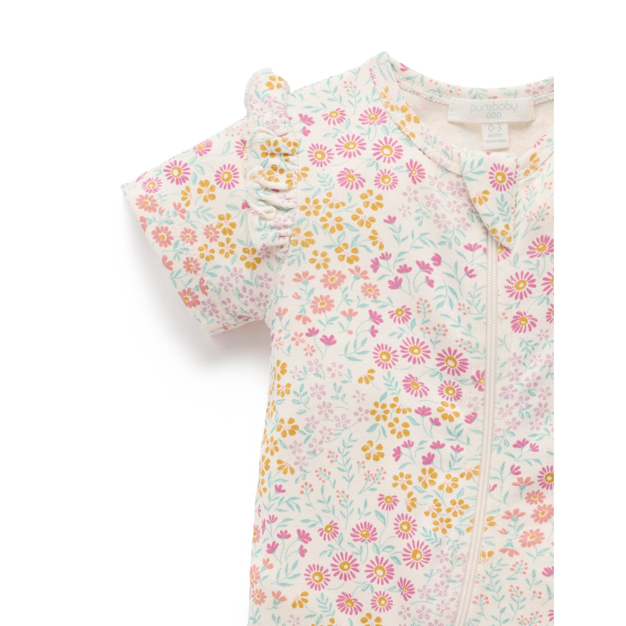 Purebaby Footless Zip Growsuit - Garden Petals Print