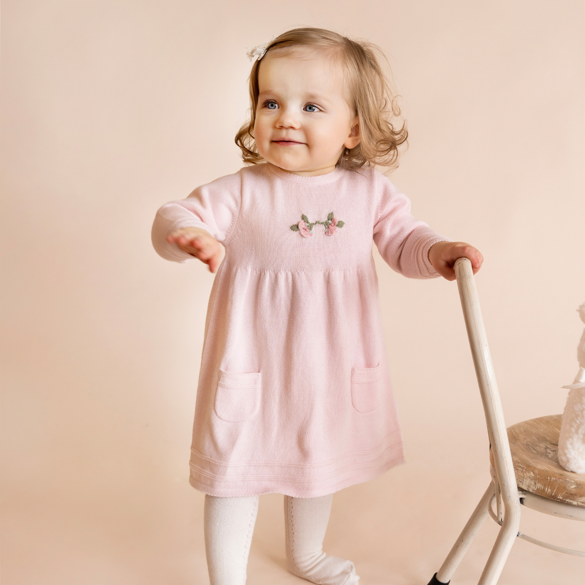 Bebe Charlie organic hand emb knit dress - Pale pink