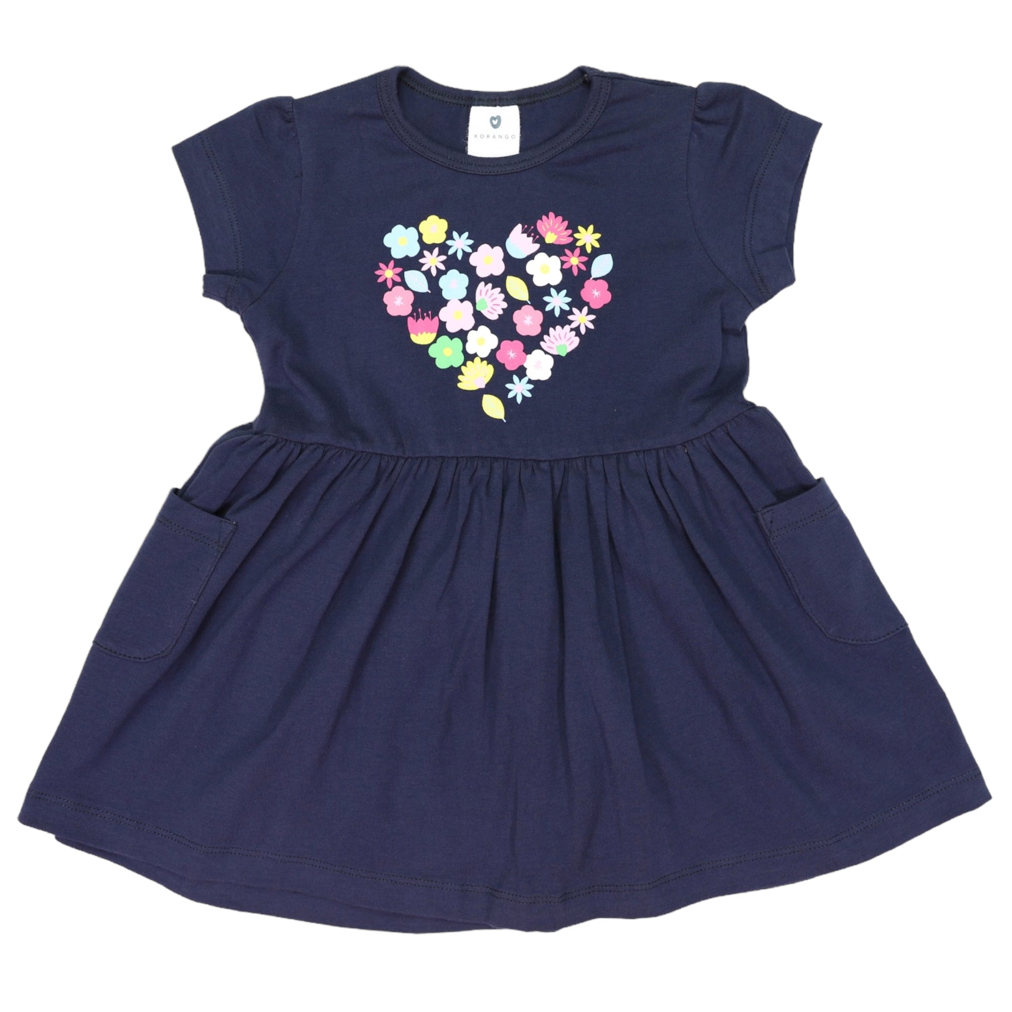 Korango Flower Heart Print Dress - Navy