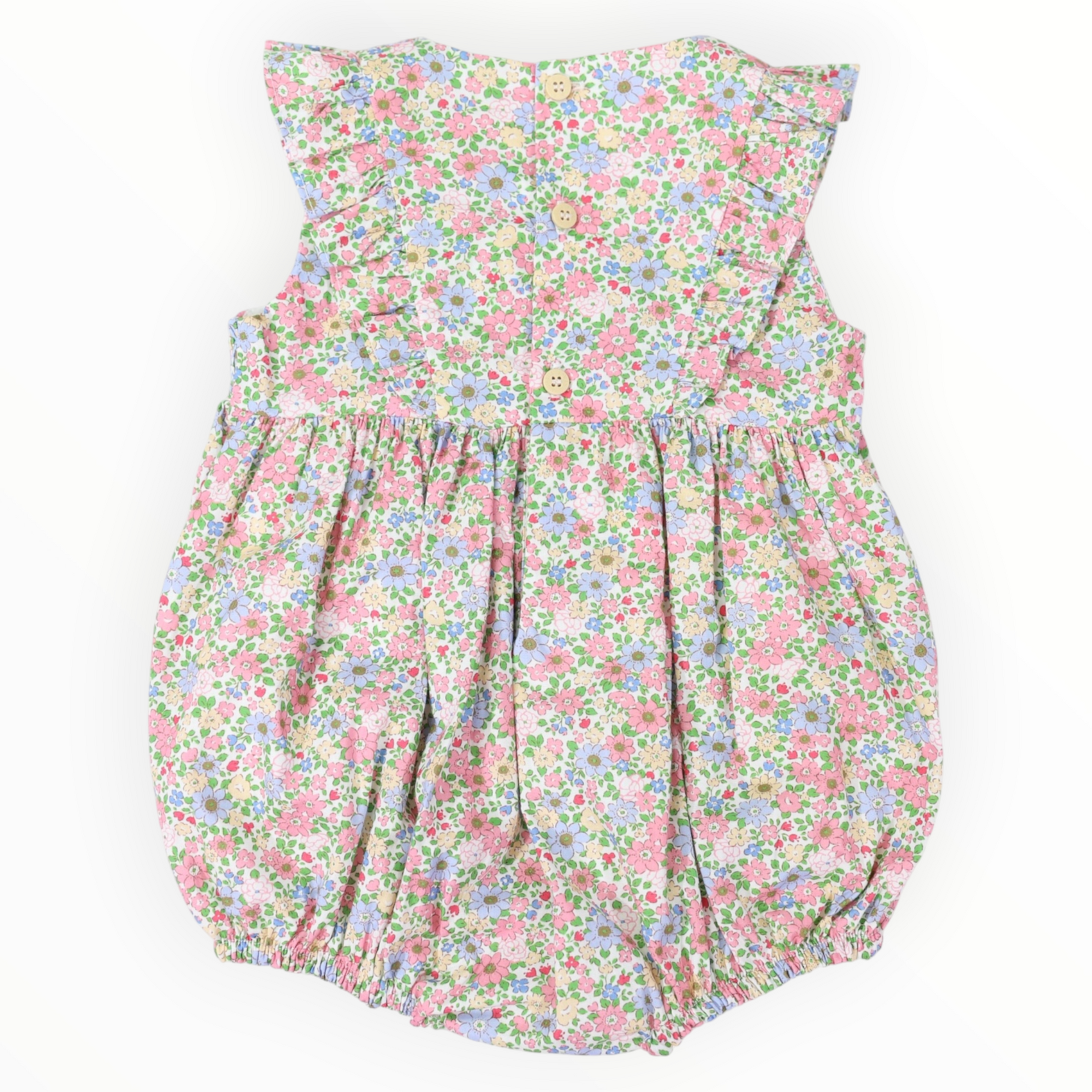 Smocked Floral Sunsuit - Beige