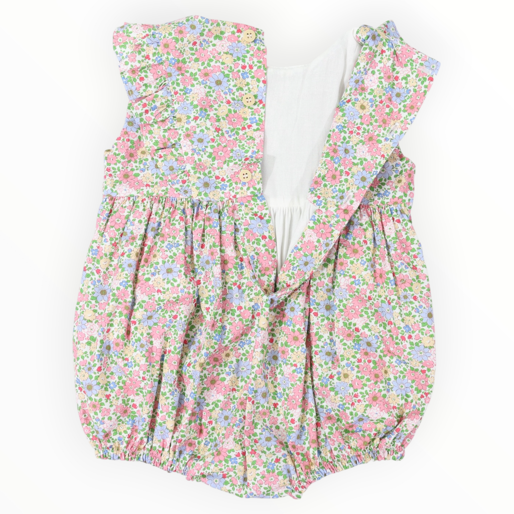 Smocked Floral Sunsuit - Beige