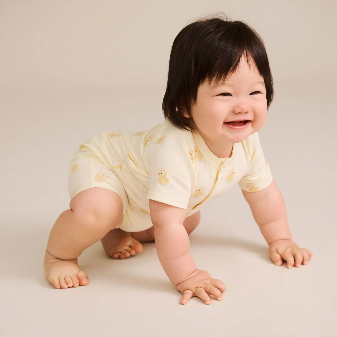 Huxbaby Rubber Ducky Henley Bodysuit - Butter