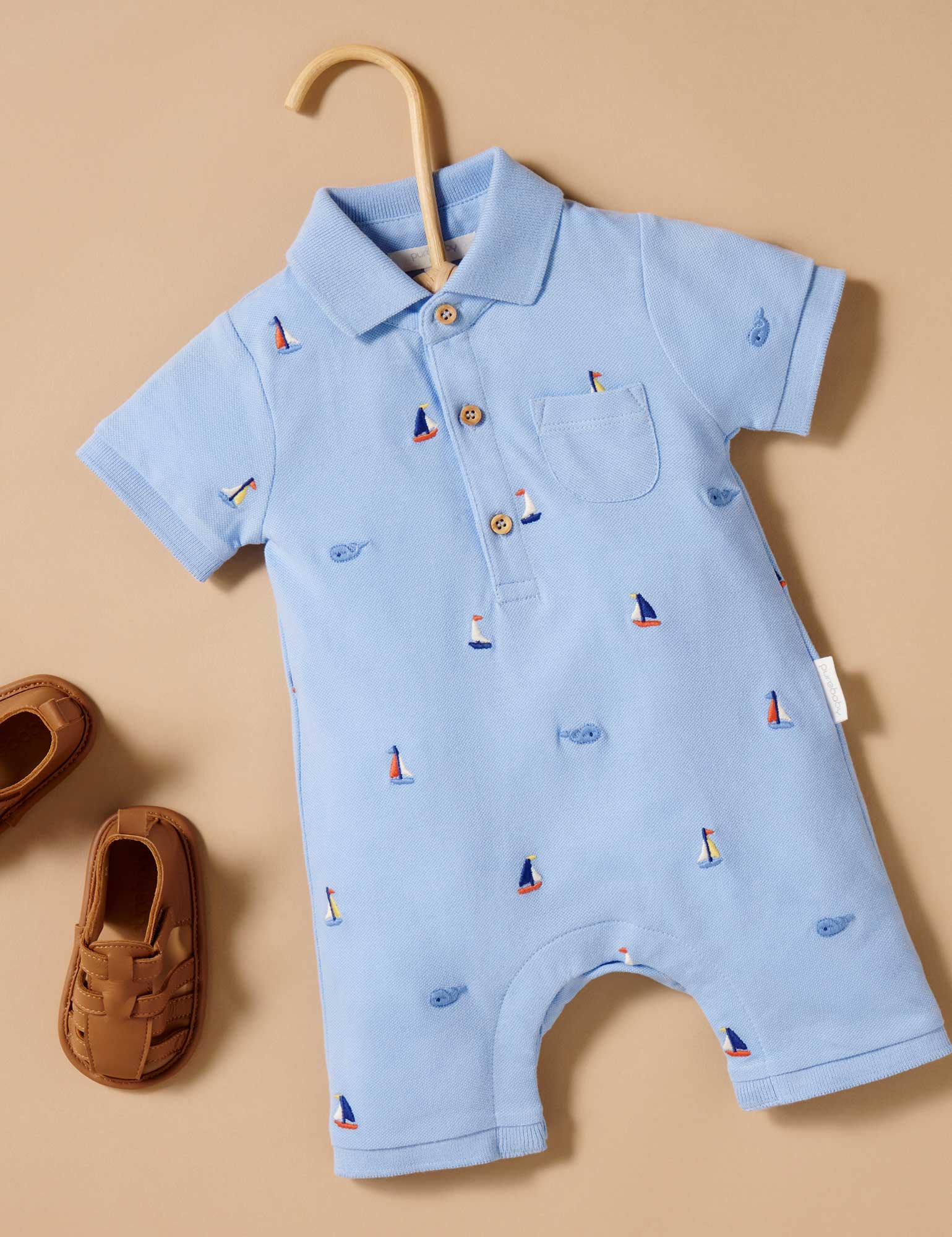 Purebaby Polo Growsuit - Yacht Broderie