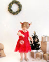 Bebe Festive Glitter Dress - Red/Gold