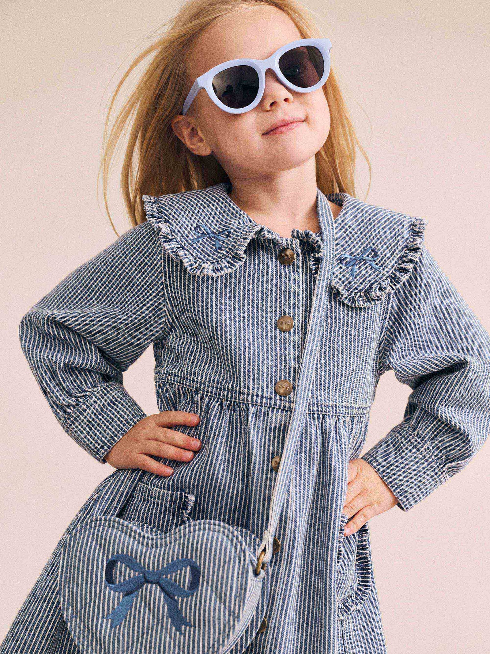 Huxbaby - Stripe Denim Bow Heart Handbag