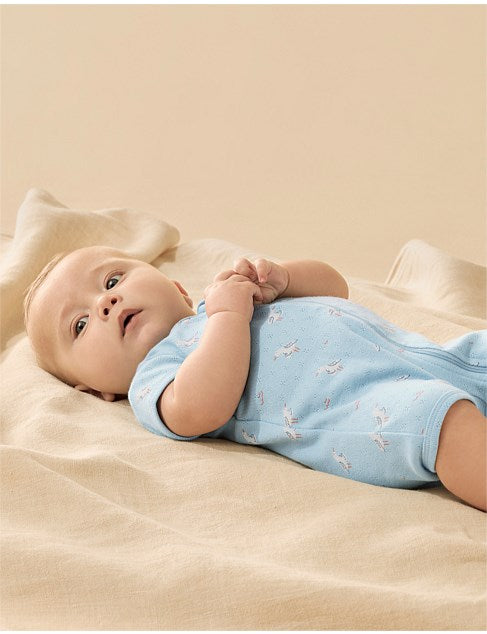 Wilson & Frenchy Sunny Seagulls Organic Pointelle Boyleg Zipsuit - Sunny Seagulls