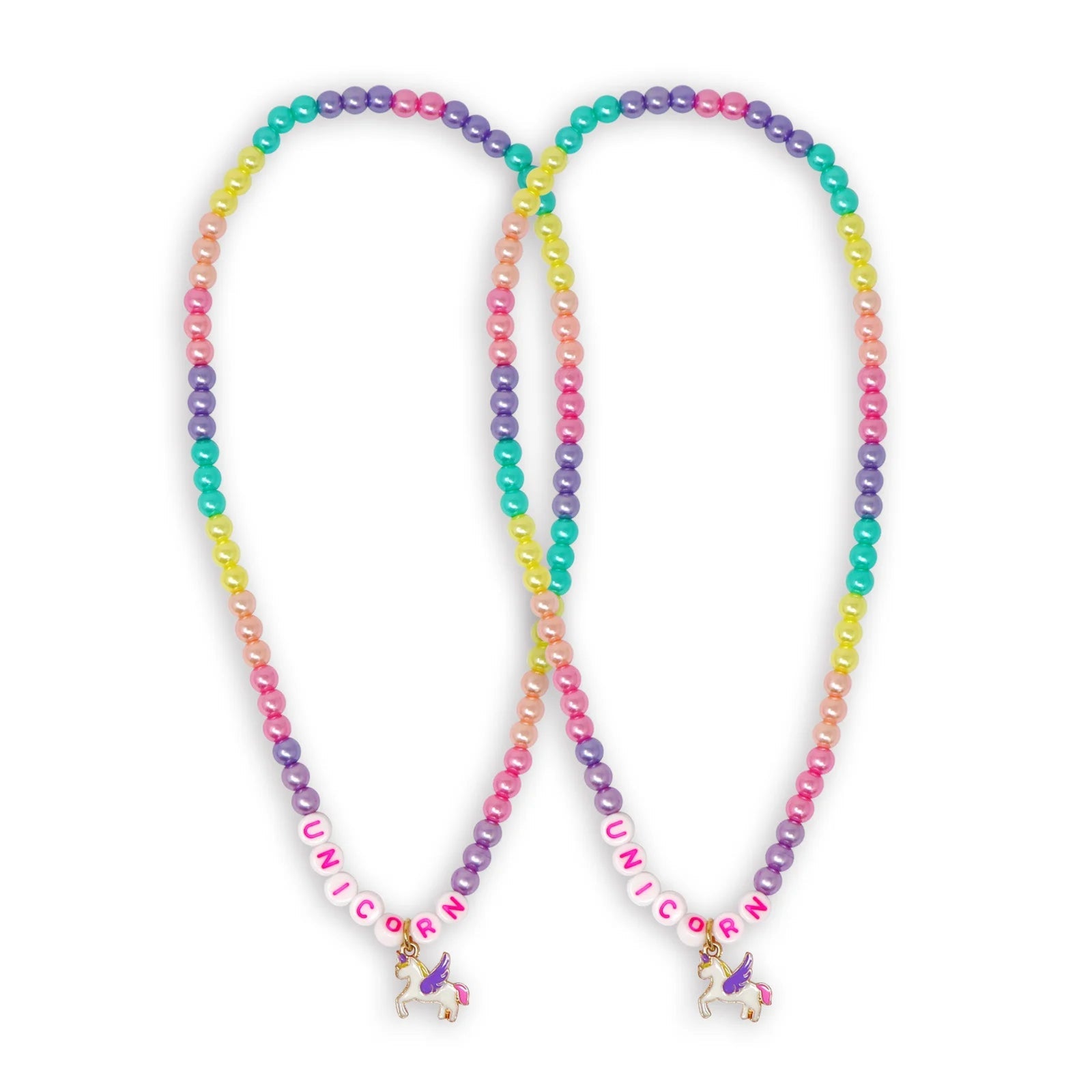 Pink Poppy BFF Unicorn Rainbow Pearl Twin Necklace Set