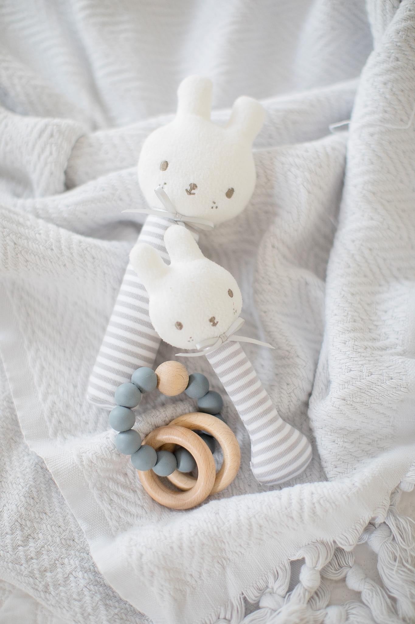 Alimrose Baby Bunny Stick Rattle - Grey - rattles - Alimrose