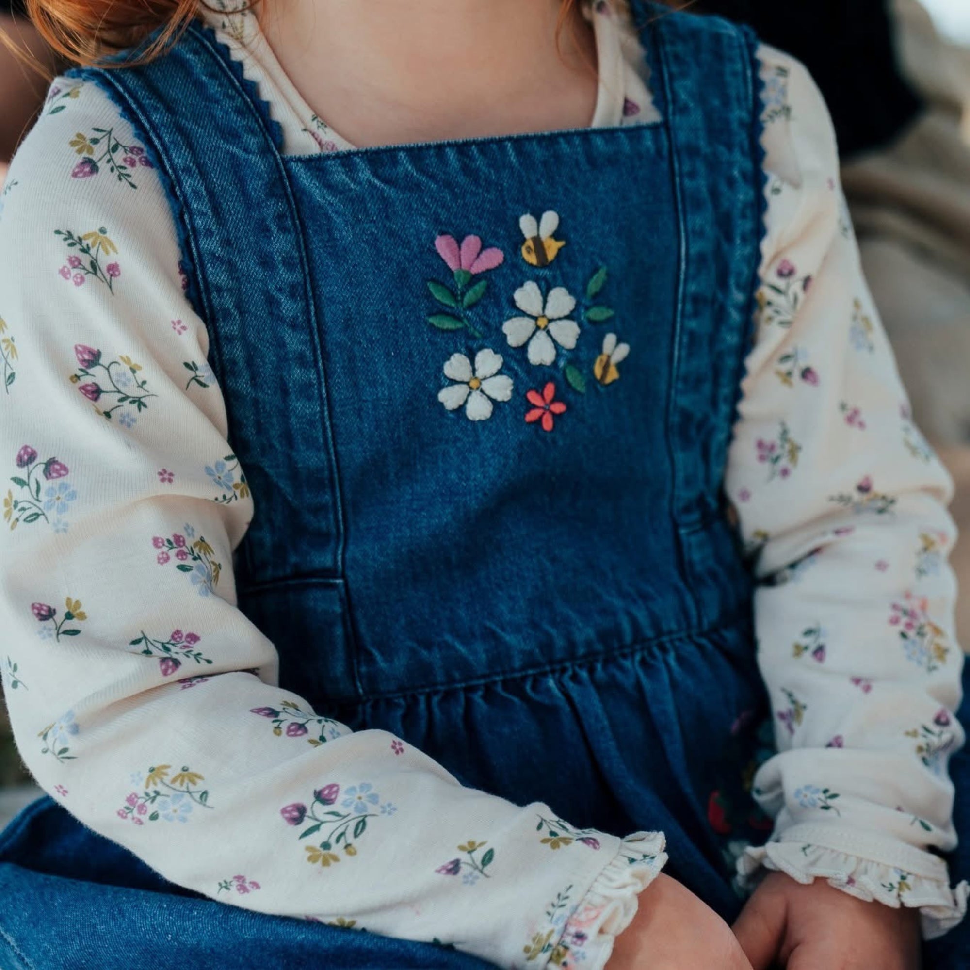 Purebaby Embroidered Pinnie - Mid Denim