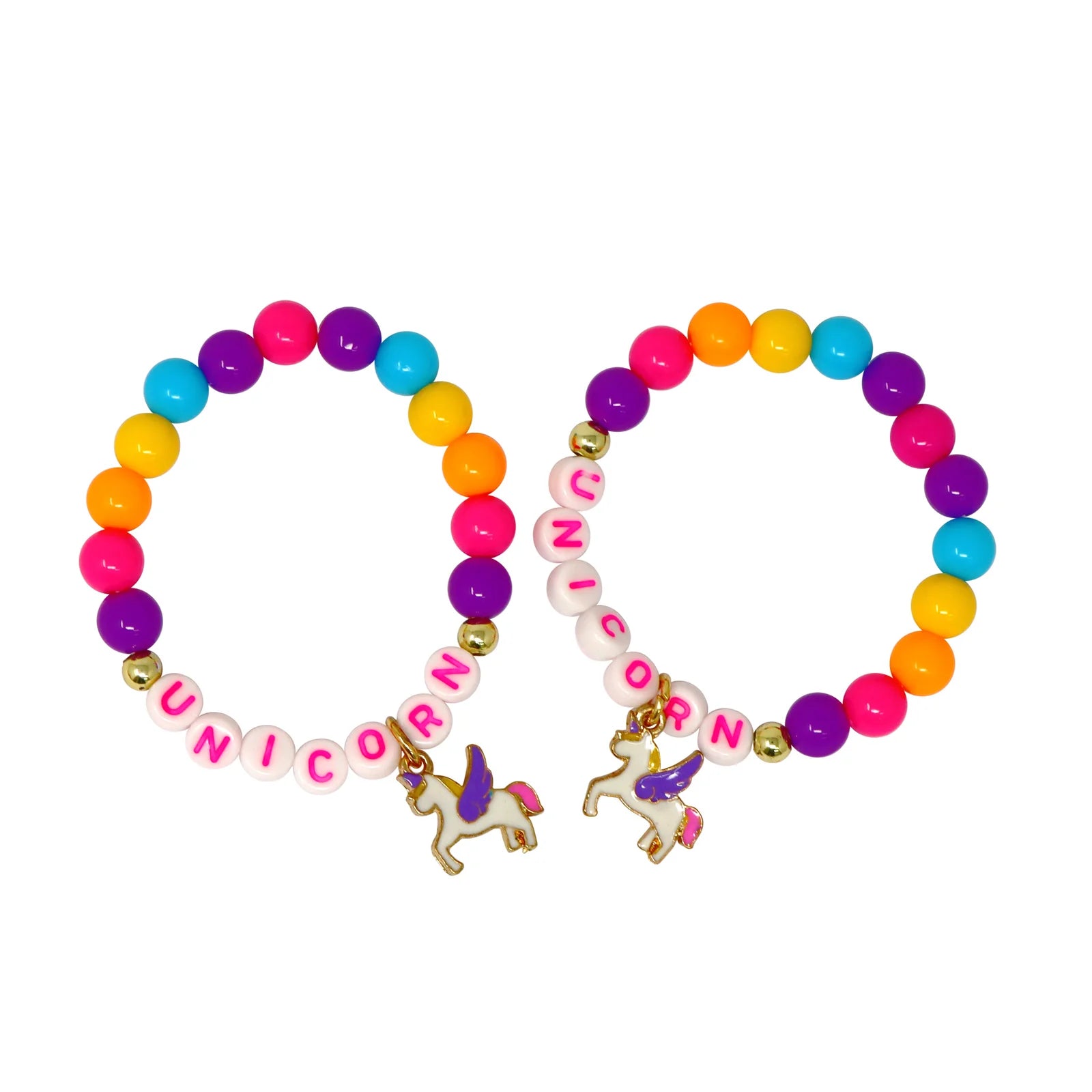 Pink Poppy BFF Unicorn Rainbow Pearl Twin Bracelet Set