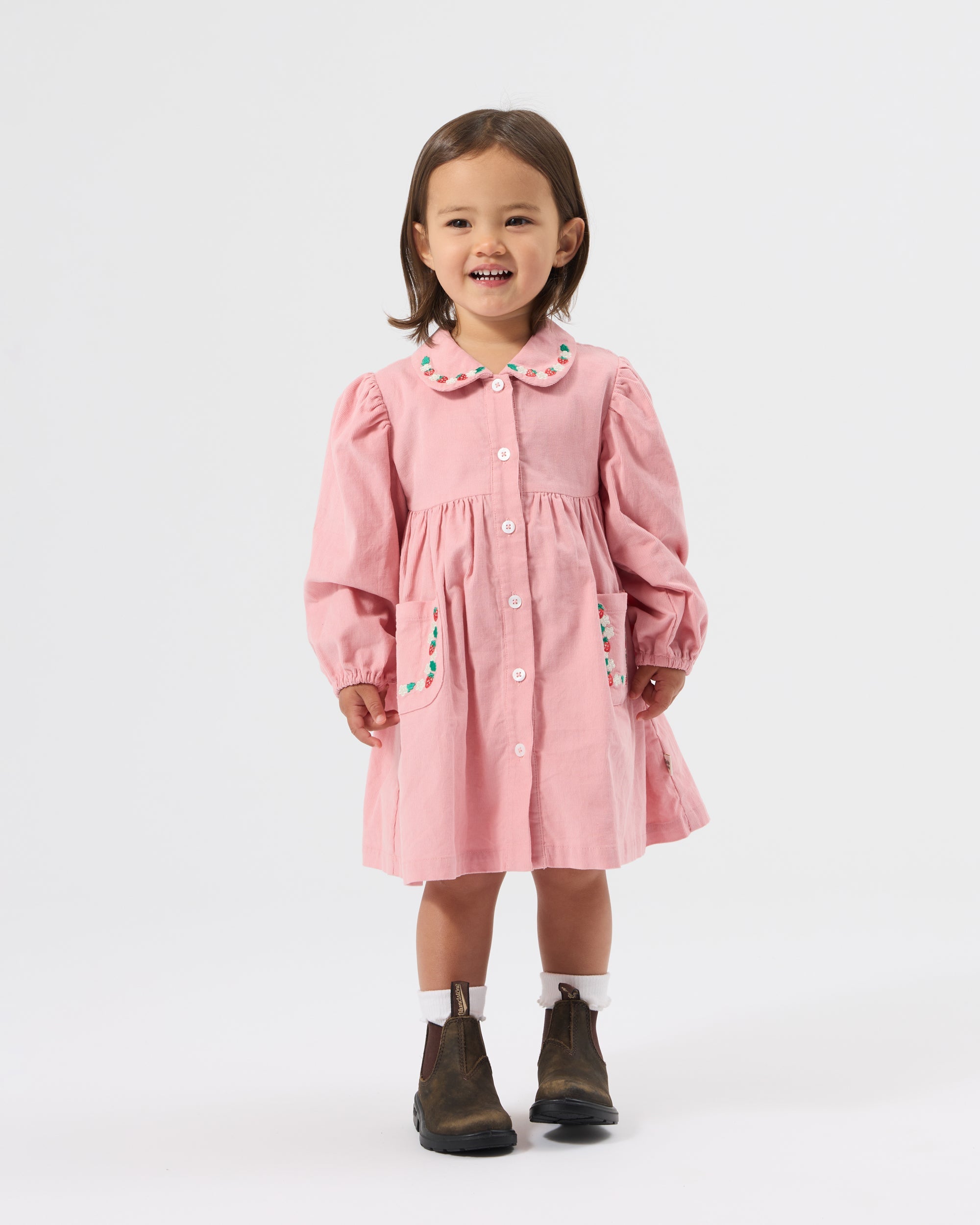 Goldie + Ace Wild Strawberry Corduroy Collar Dress