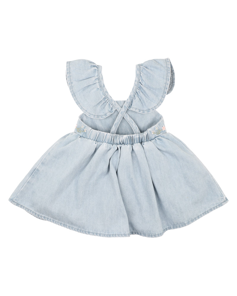 Fox & Finch Palm Cove Denim Embroidered Pinafore Dress - Light Blue