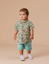 Goldie + Ace Holiday Linen Shirt Dino Jungle - Sea Foam