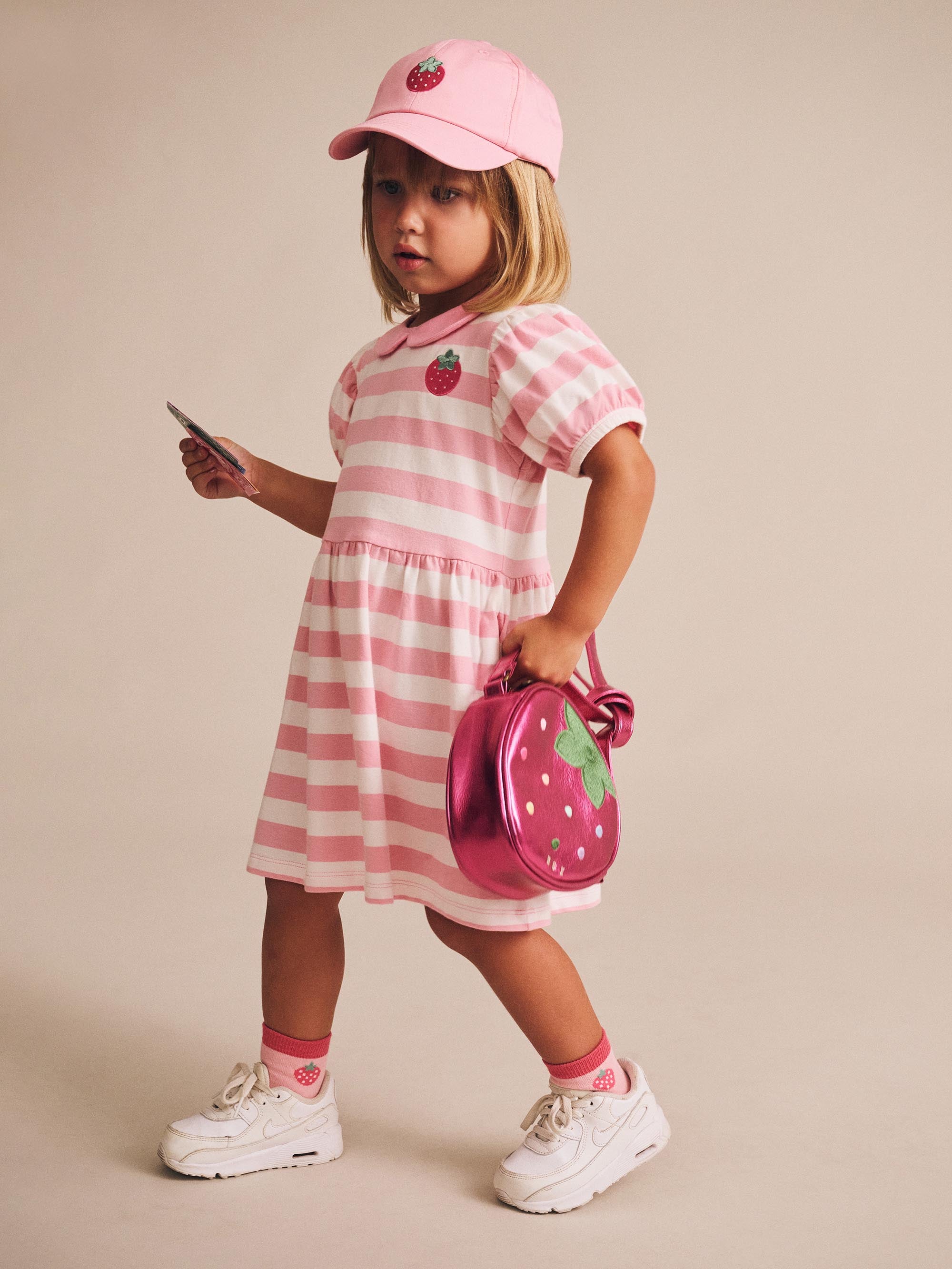 Huxbaby - Strawberry Stripe Puff Sleeve Dress