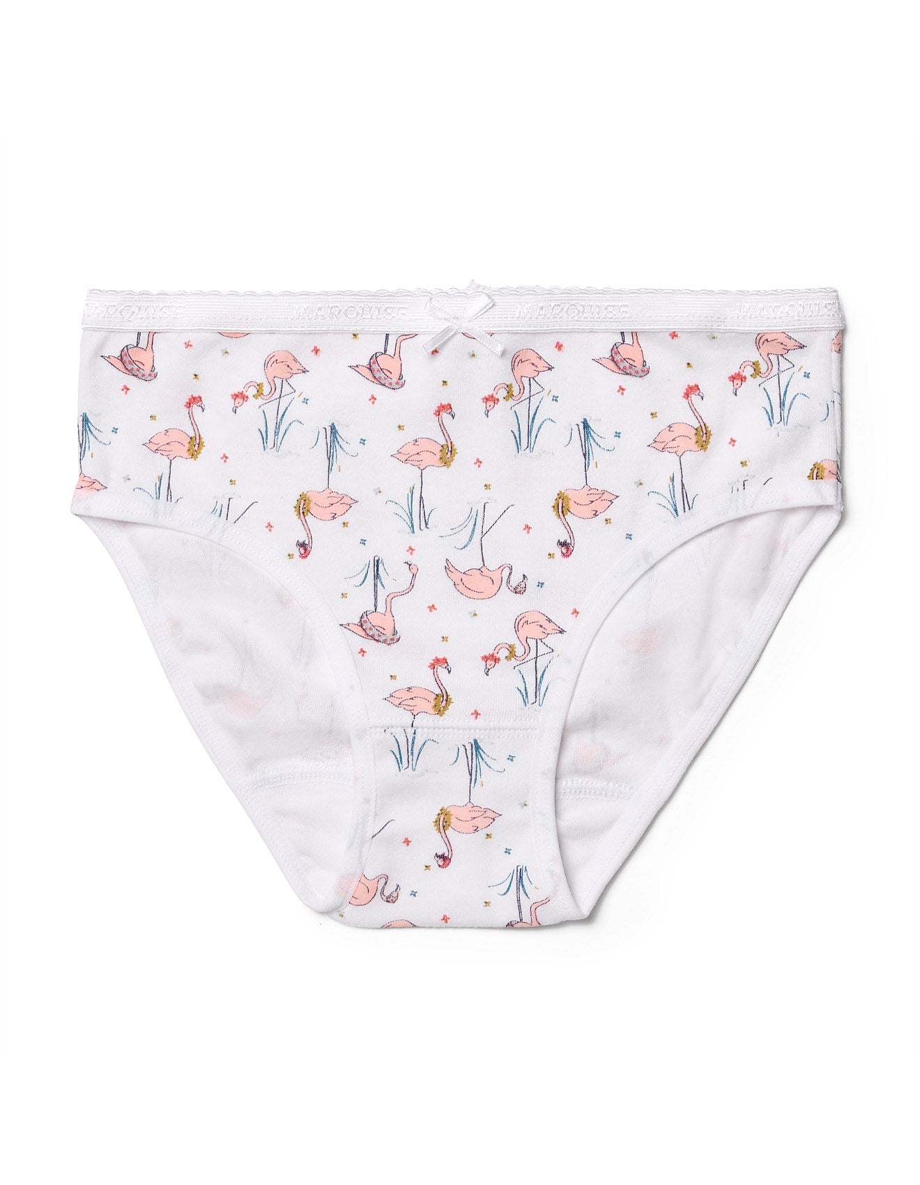 Marquise 2 Pack Girls Underwear - Flamingos - White/ Print