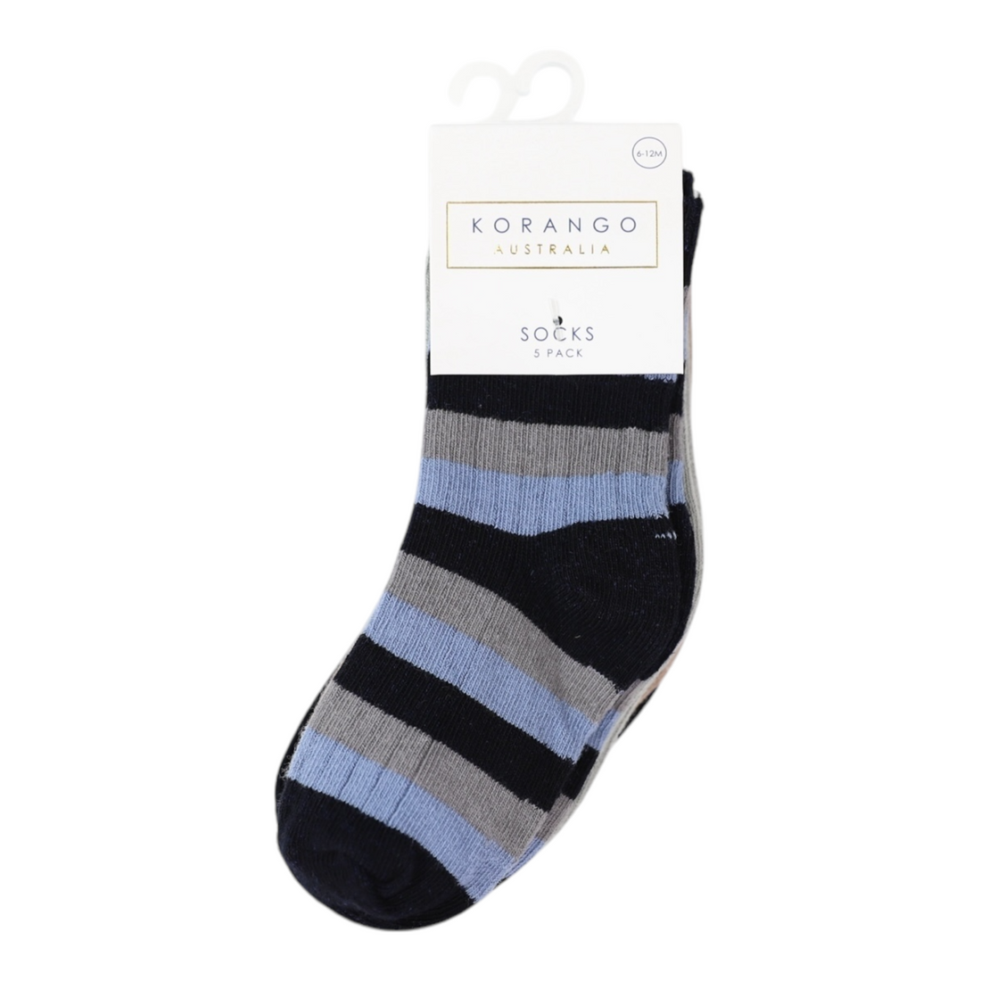 Korango | 5 Pack Socks - Plain With Navy Stripe