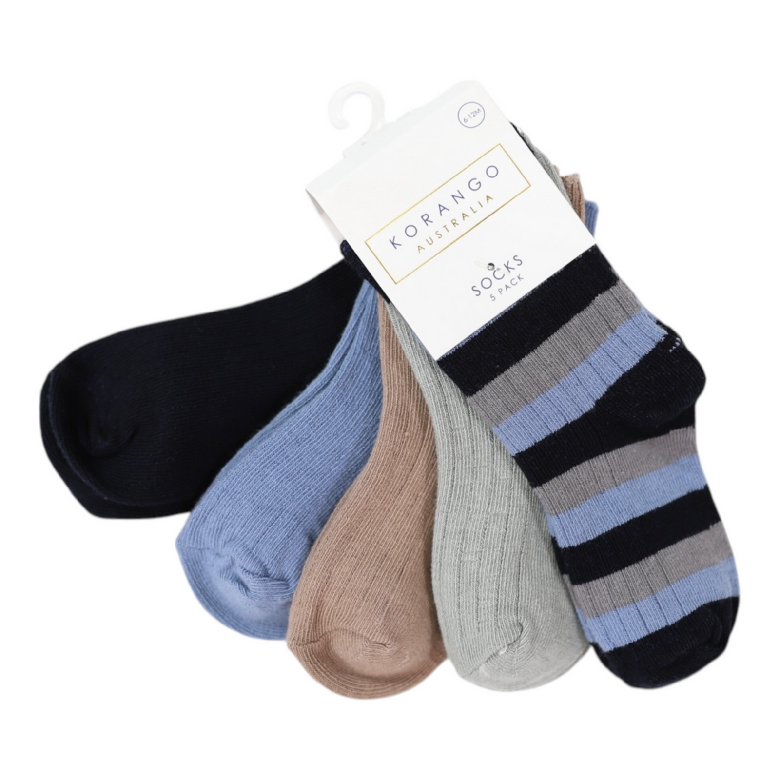 Korango | 5 Pack Socks - Plain With Navy Stripe