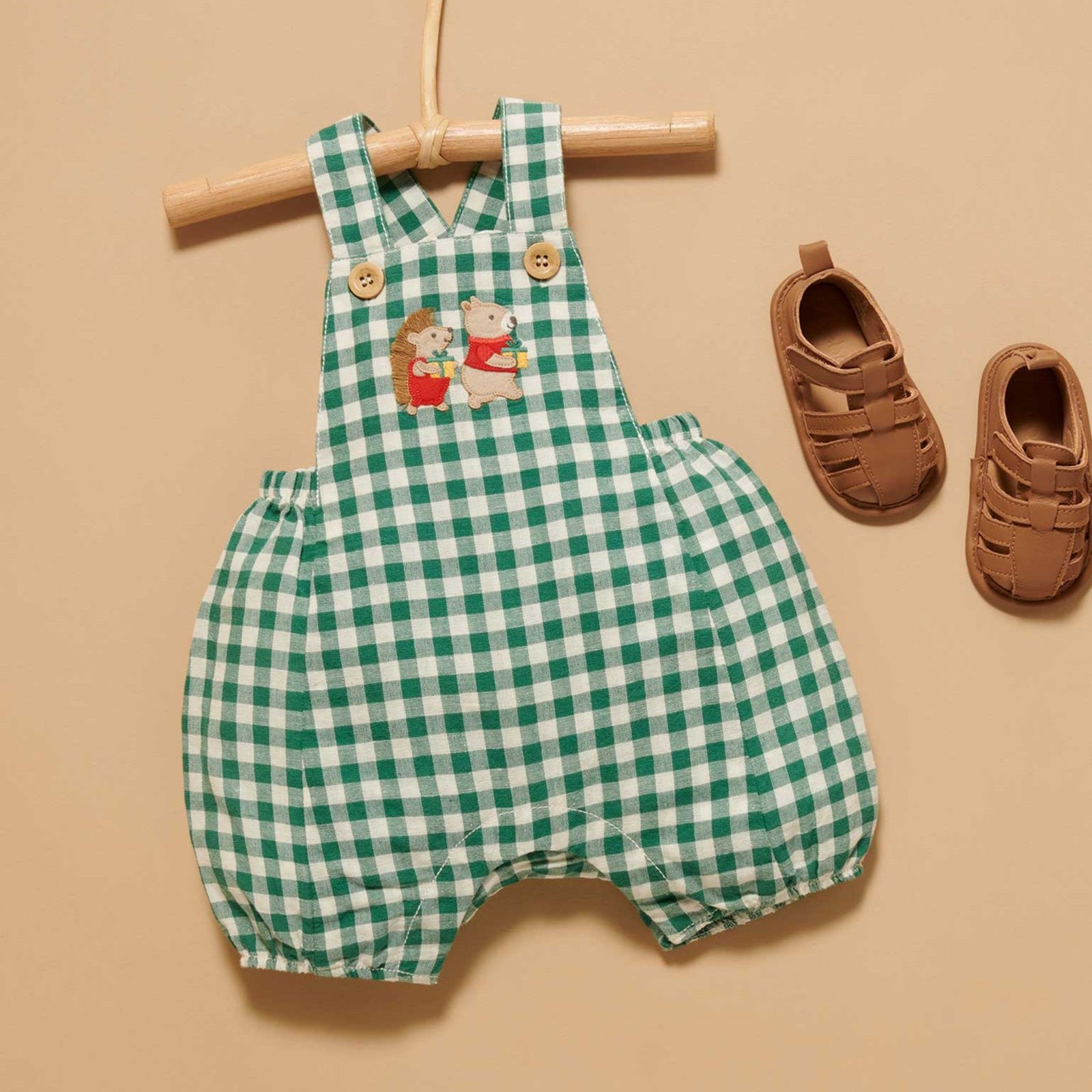 Purebaby Gingham Overalls - Coriander Gingham