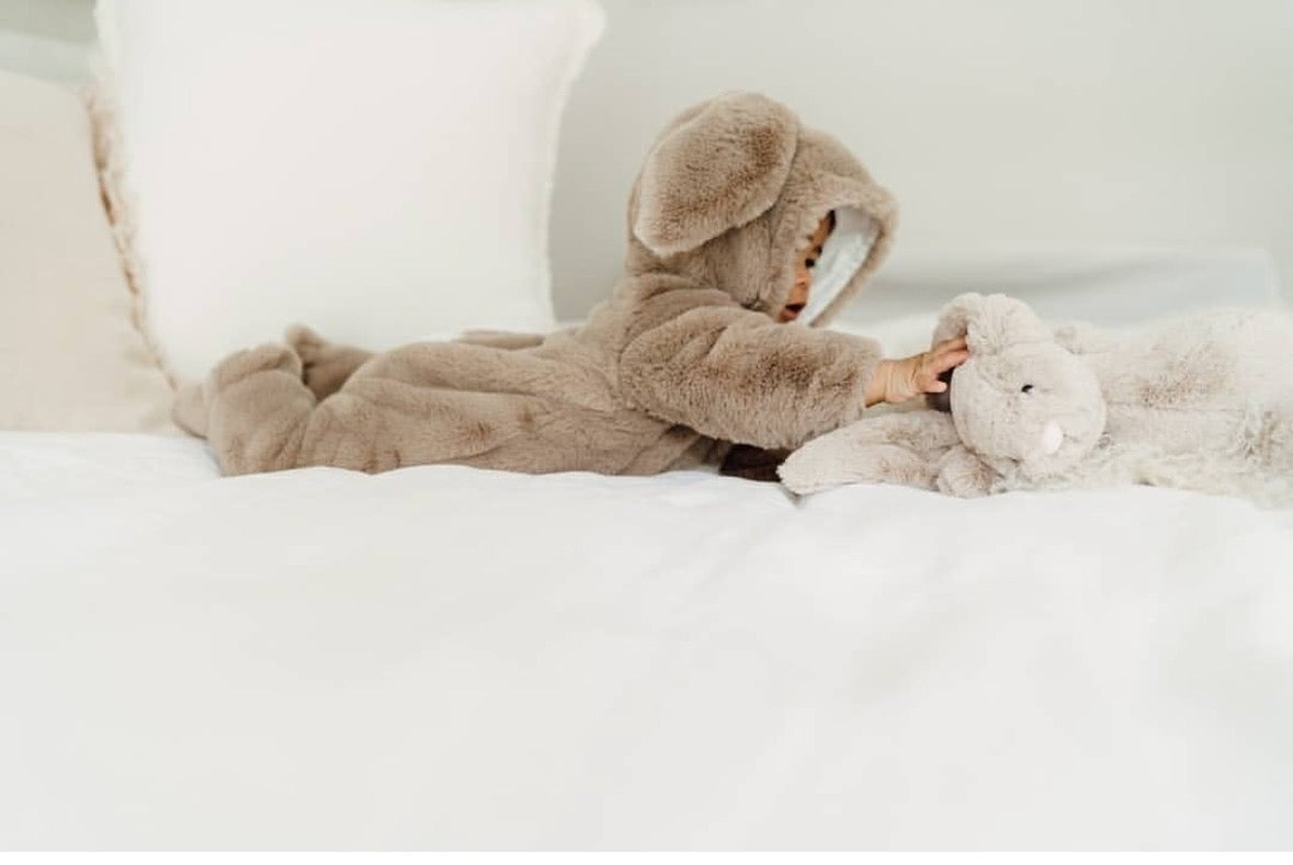 Latte Faux Fur Bunny Onesie - Latte