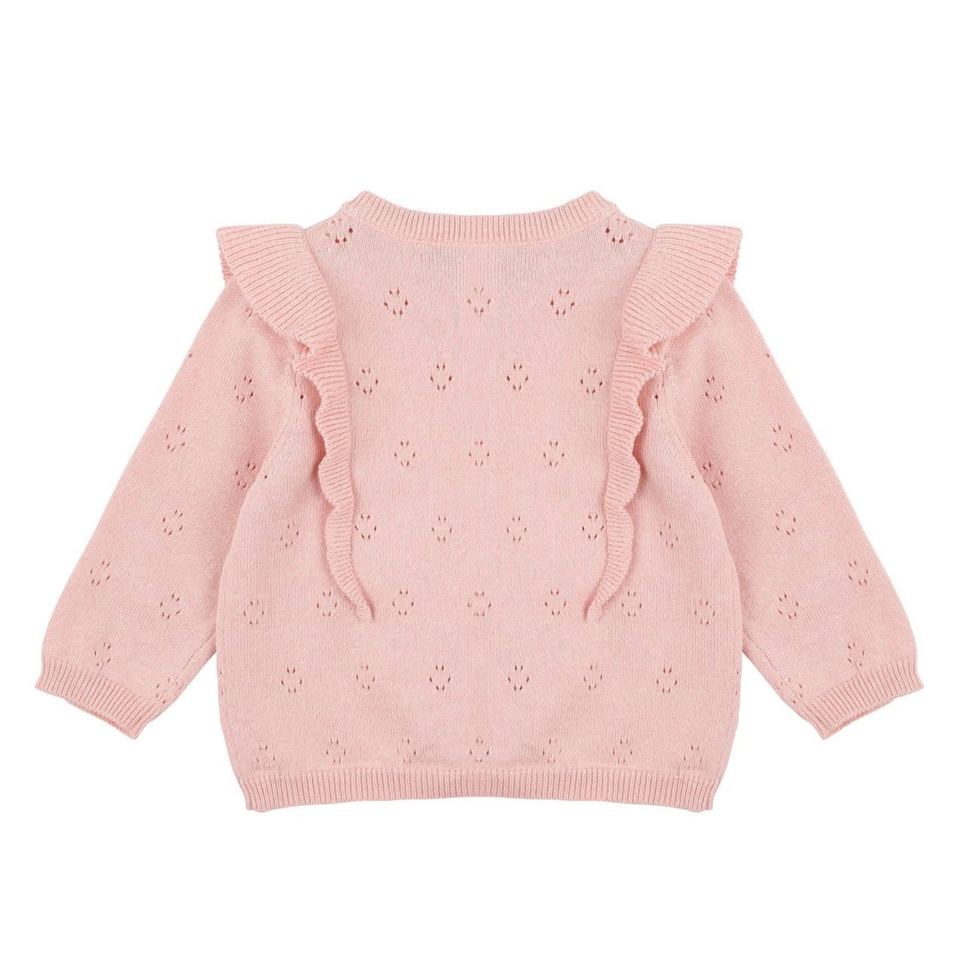 Fox & Finch Pink Frill Pointelle Cardigan - Ivory