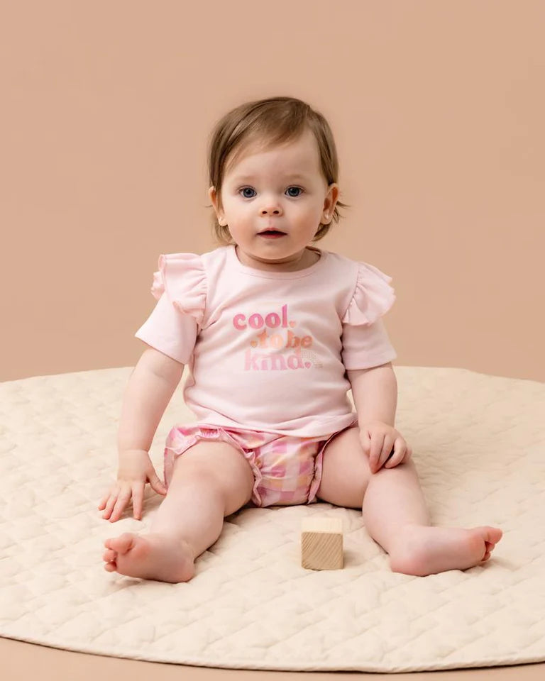 Fox & Finch Cool To Be Kind Frill Tee, Soft Pink. 1-2y