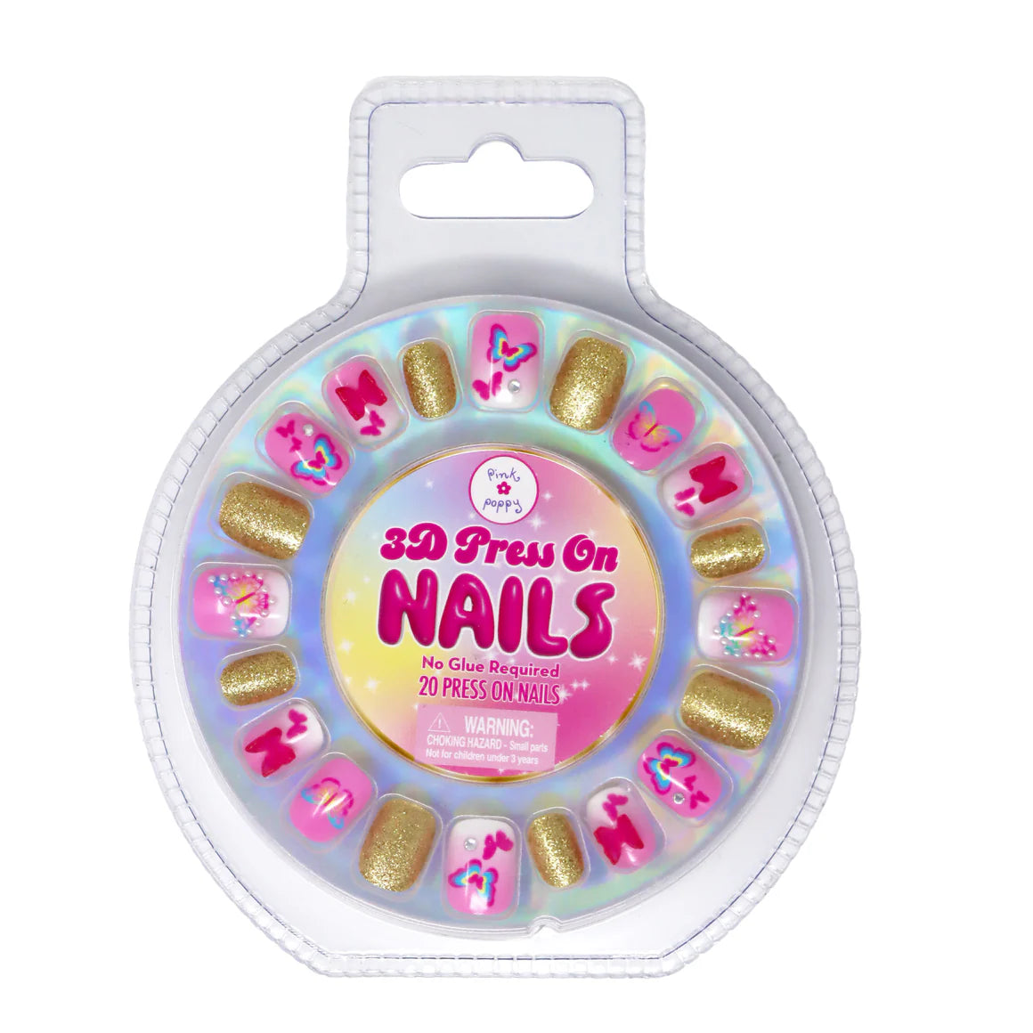 Pink Poppy 3D Butterfly  Press on Nails