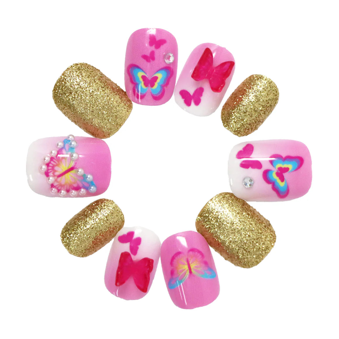 Pink Poppy 3D Butterfly  Press on Nails