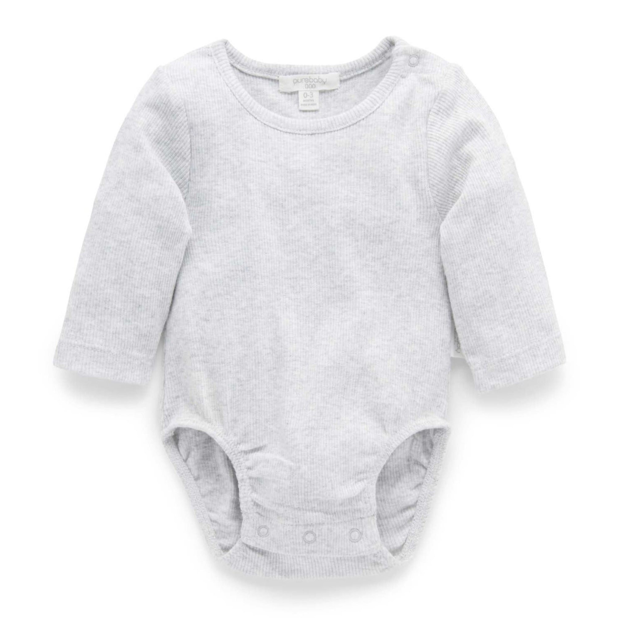 Purebaby Ribbed Bodysuit Long Sleeve - Pale Grey Melange