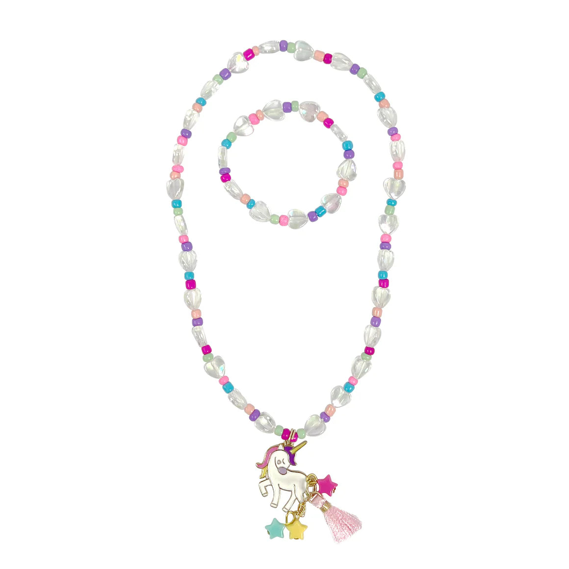 Pink Poppy Unicorn Necklace And Bracelet Set