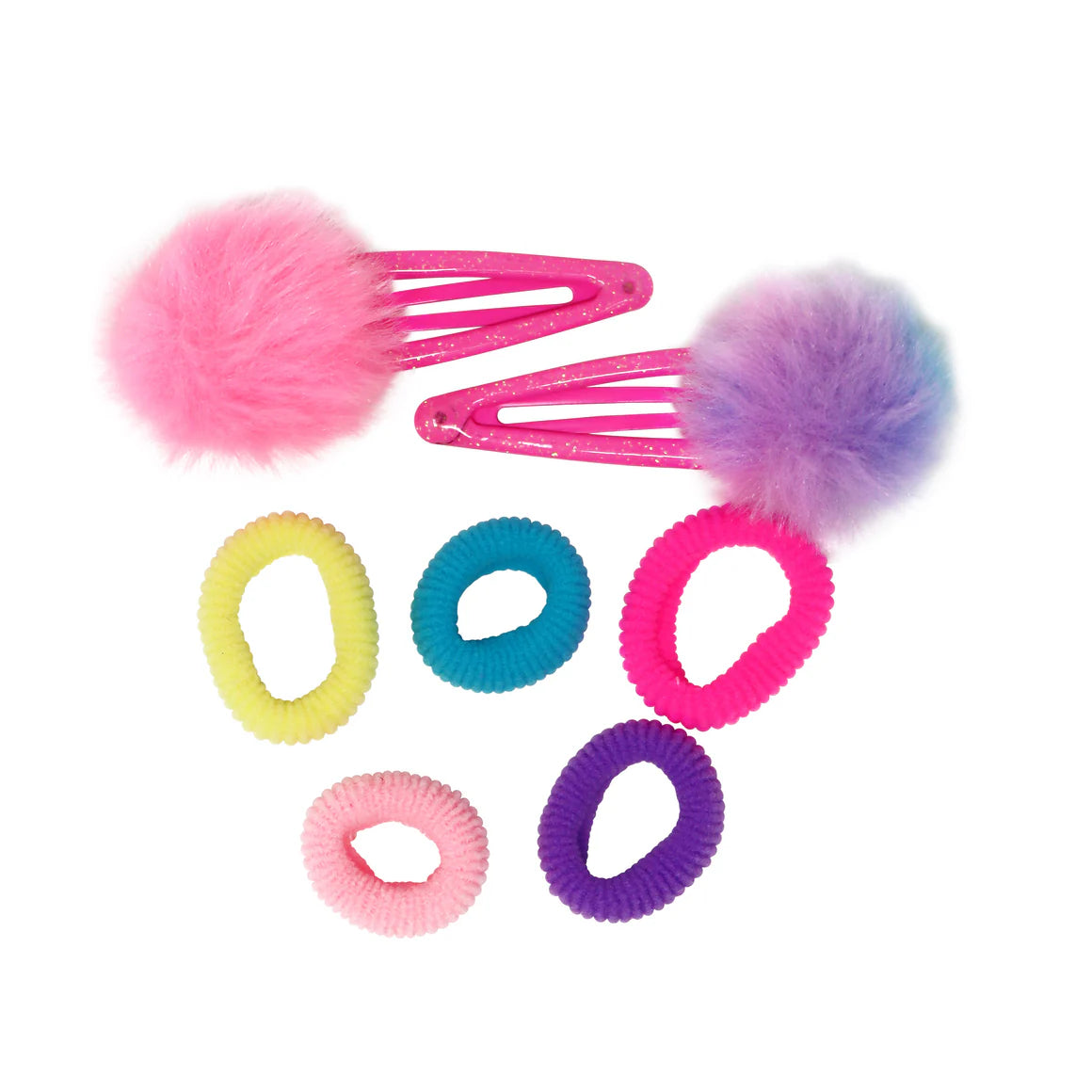 Pink Poppy Pom Pom Hair Clips and Elastics