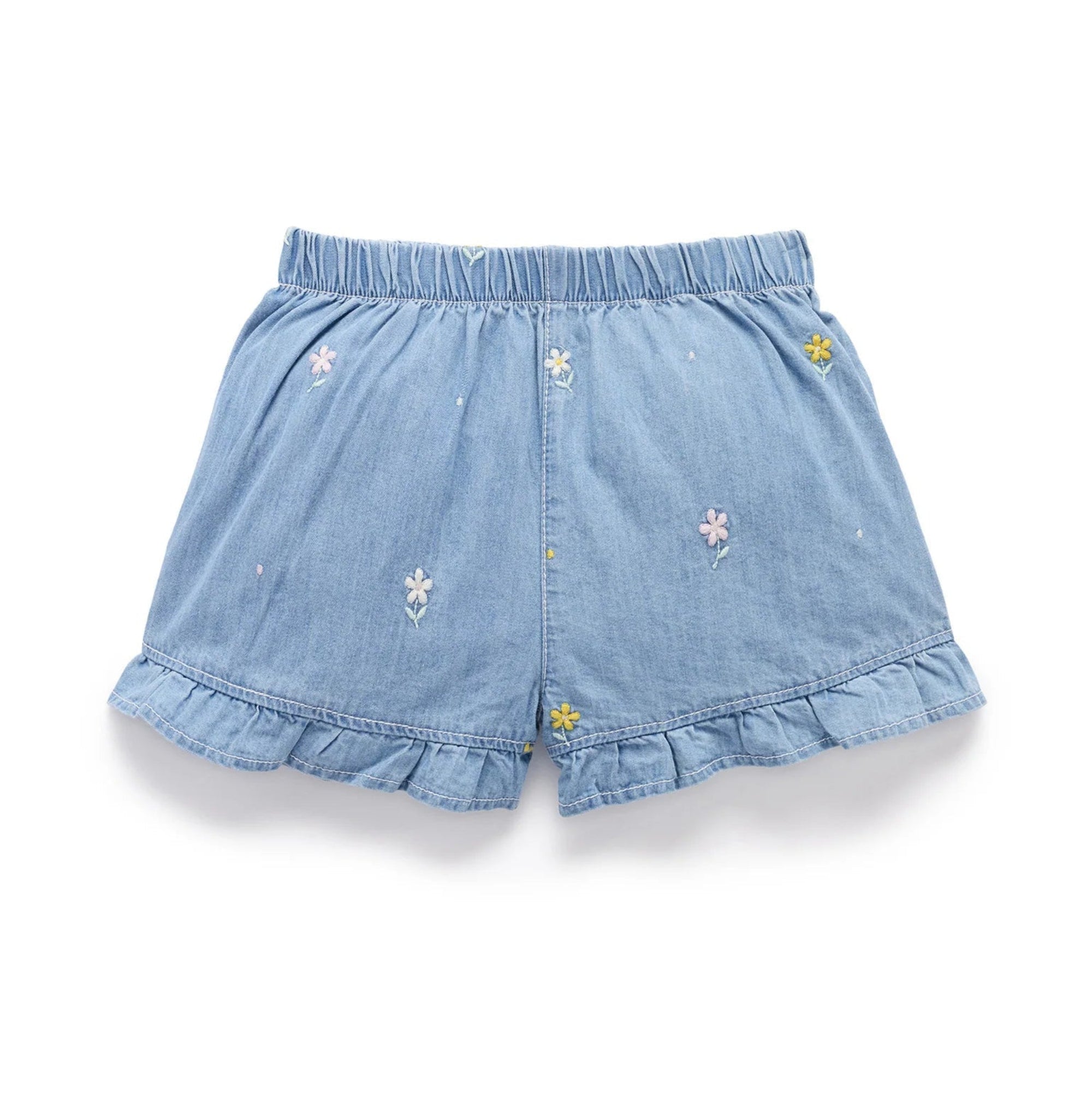 Purebaby Embroidered Shorts - Denim Daisy Broderie