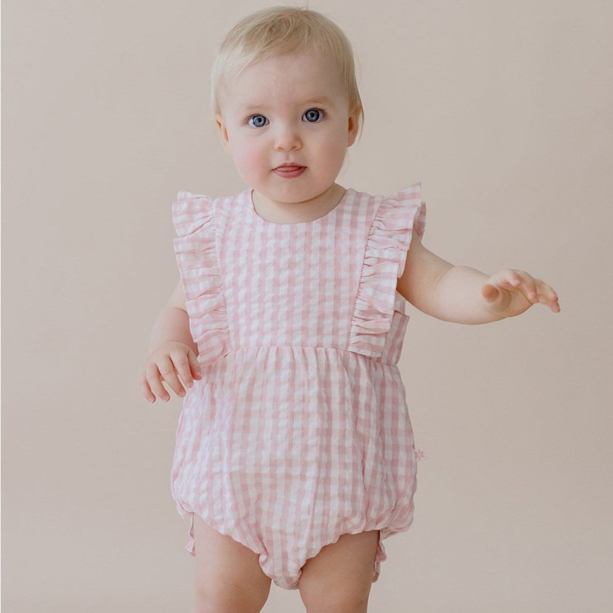 Marquise Seascape Woven Gingham Romper - Pink Gingham