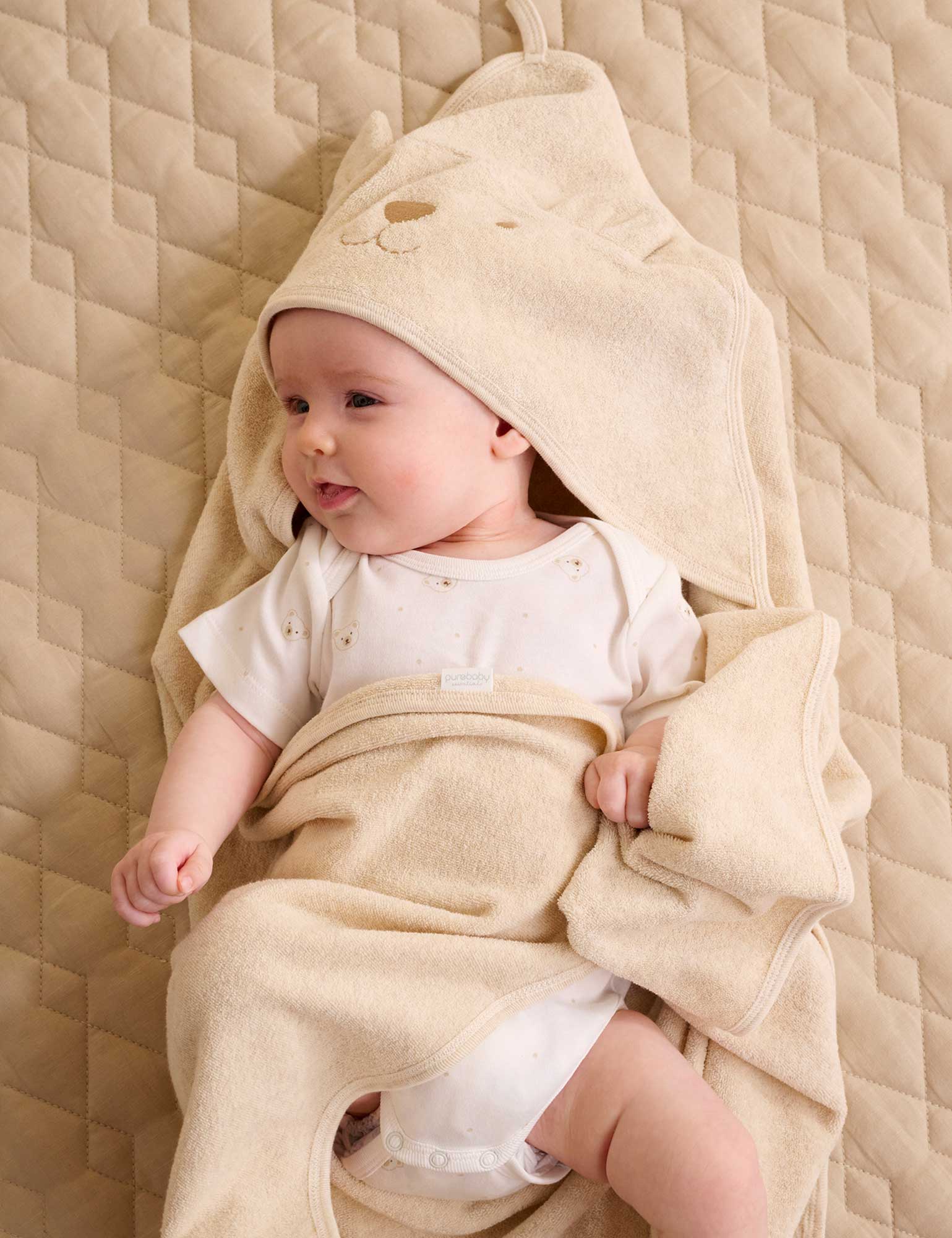 Purebaby Hooded Bear Towel - Wheat Melange